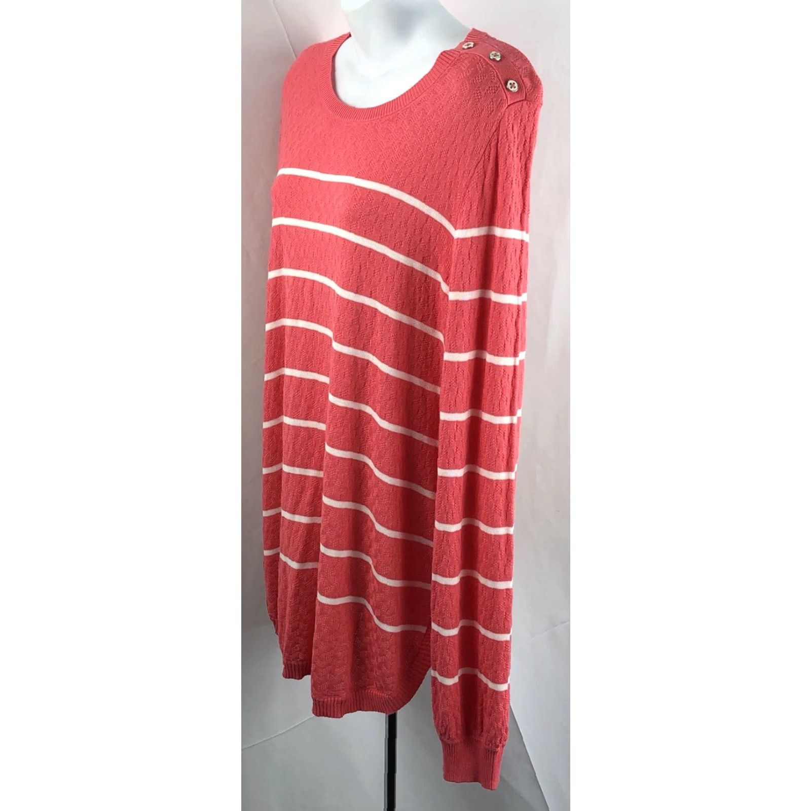 Vintage St Johns Bay Sweater L Orange Stripe Rayon Knit Button Accent Longsleeve - Womens Regular Size L Size L / US 10 / IT 46 - 2 Thumbnail