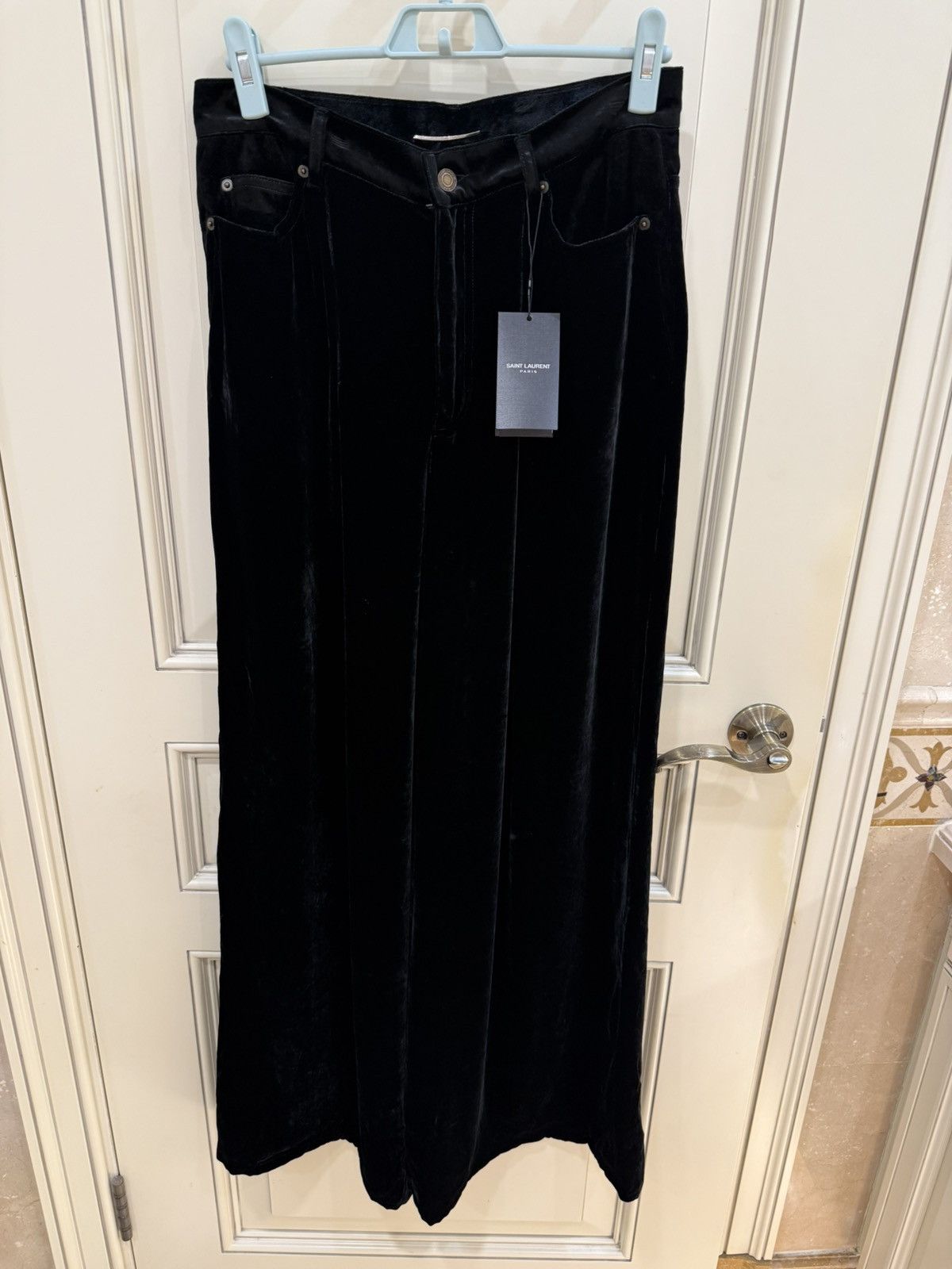 Saint Laurent Paris Black velvet high waist wide leg pants size28 Size US 28 / EU 44 - 2 Thumbnail