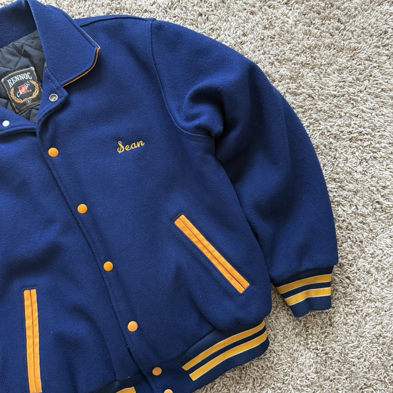 Rennoc × Vintage Vintage Rennoc Blue Yellow Wool Varsity Jacket Wrestling Size US S / EU 44-46 / 1 - 5 Thumbnail