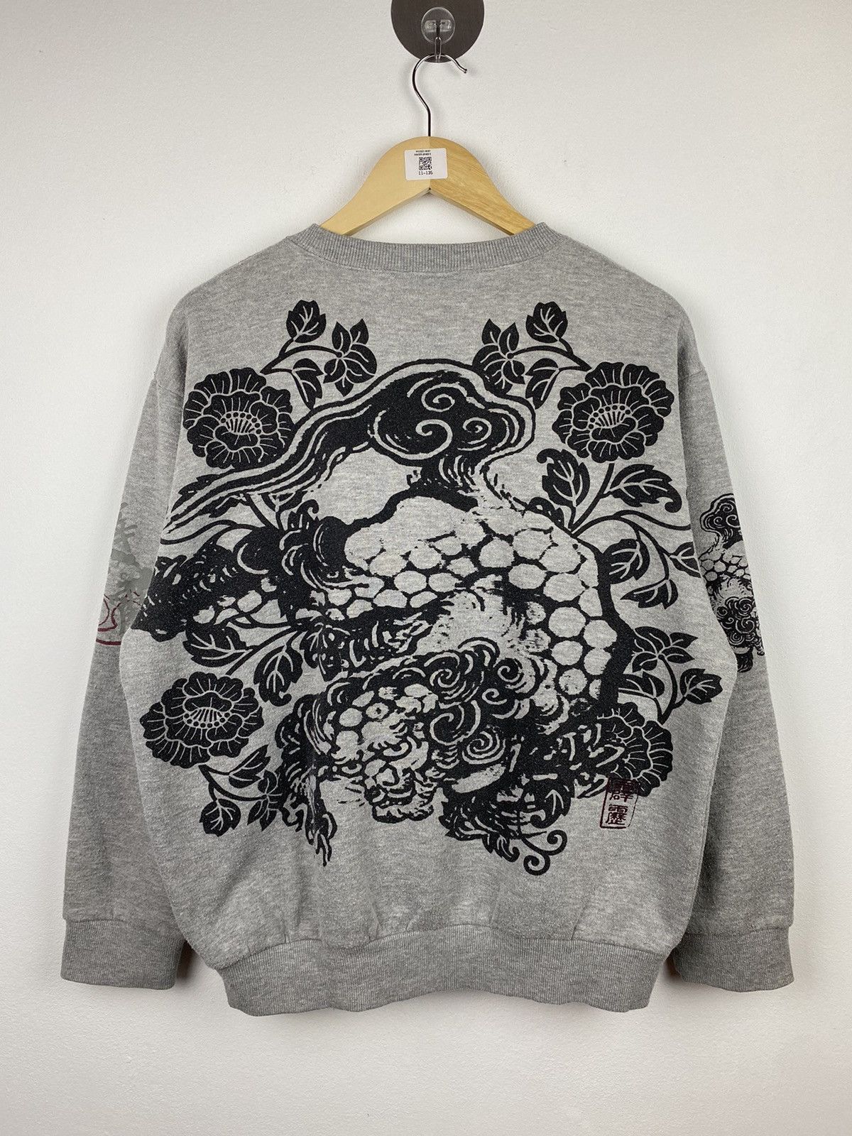 image of Japanese Classic Traditional Art Sweatshirt in Grey, Men's (Size Large)
