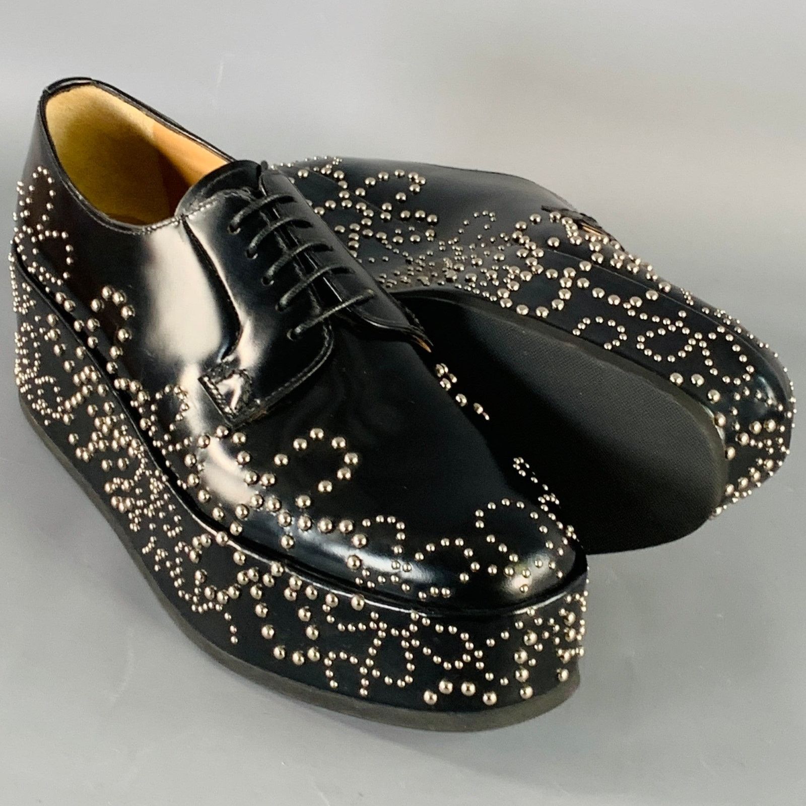 Noir Kei Ninomiya Shannon 22 Black Floral Studded Platform Lace-up Shoes Size US 8.5 / IT 38.5 - 5 Thumbnail
