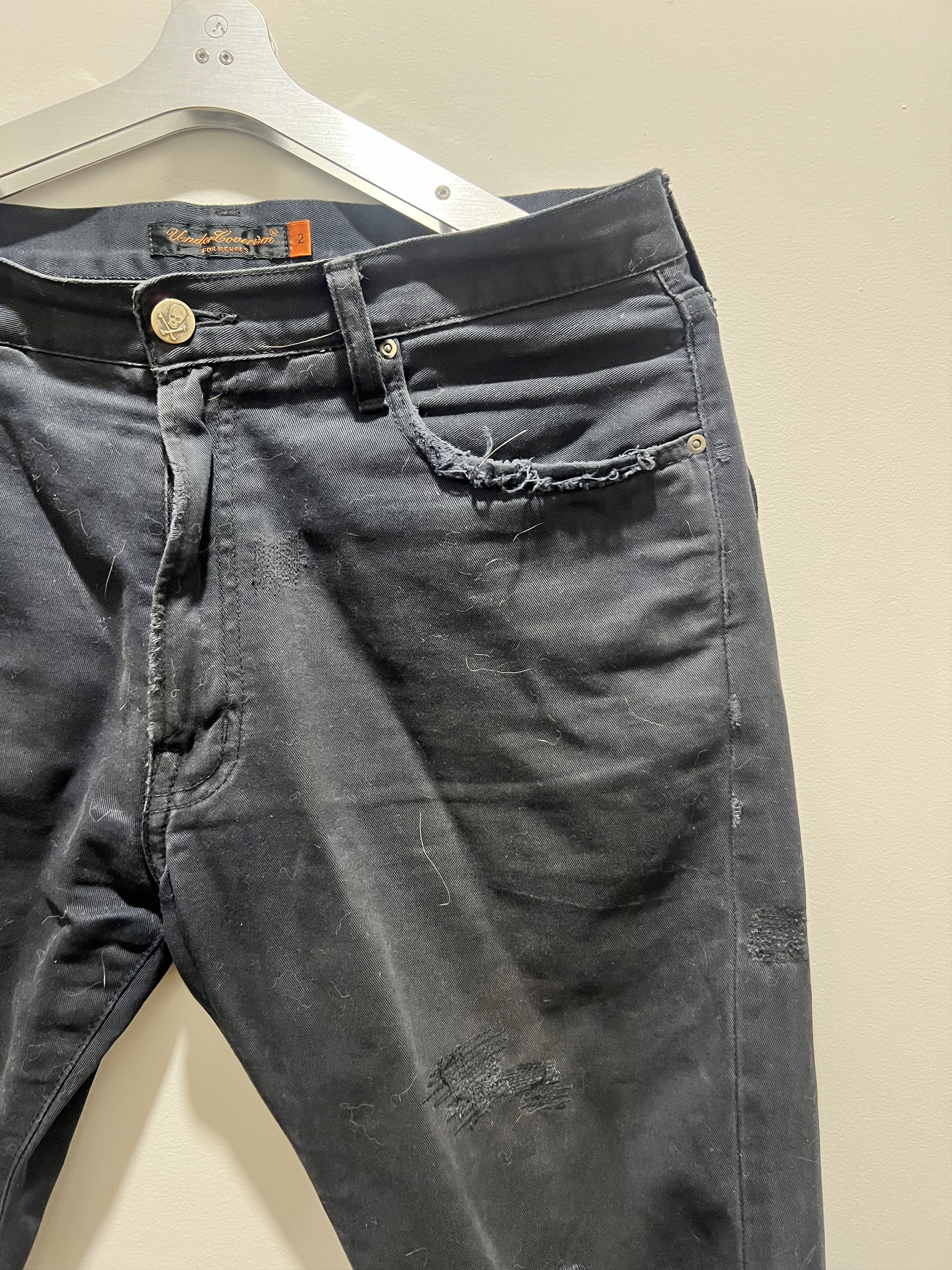 Undercover SS05 Graffiti Patch Distressed Dark Navy Twill Jeans Size US 32 / EU 48 - 10 Thumbnail