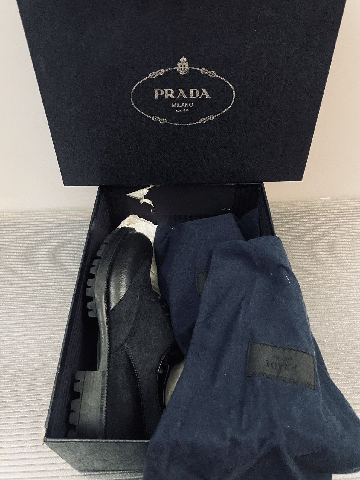 Prada Prada 🇮🇹 Nero NZ Brushed Pony Hair Rubber Dip Toe Derby 9 NEW Size US 8 / EU 41 - 2 Thumbnail