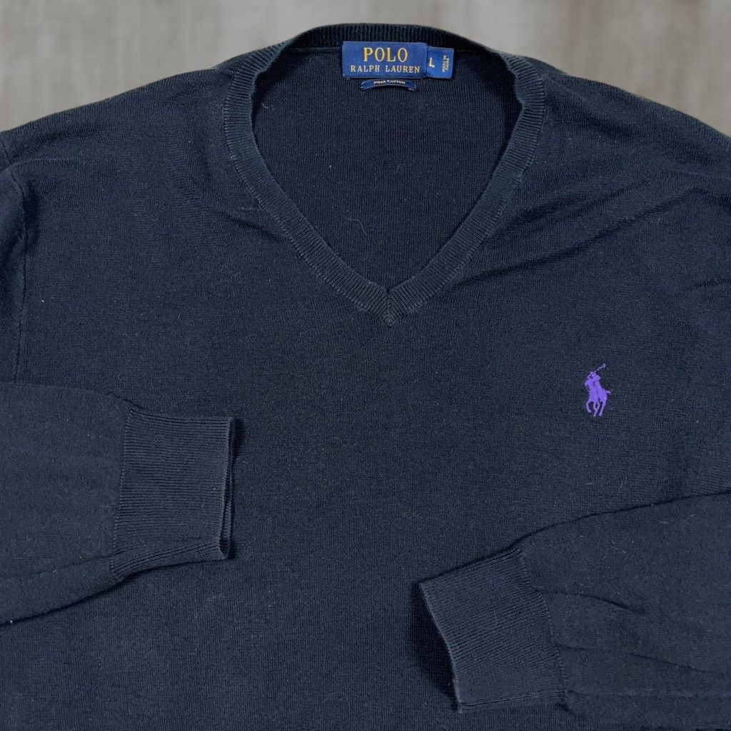 Polo Ralph Lauren Polo Ralph Lauren Sweater Men L Black Purple Pima Cotton V Neck Pullover Knit Set Embroidered Logo Button All Seasons Casual Modern Designer Sports Size US L / EU 52-54 / 3 - 1 Thumbnail
