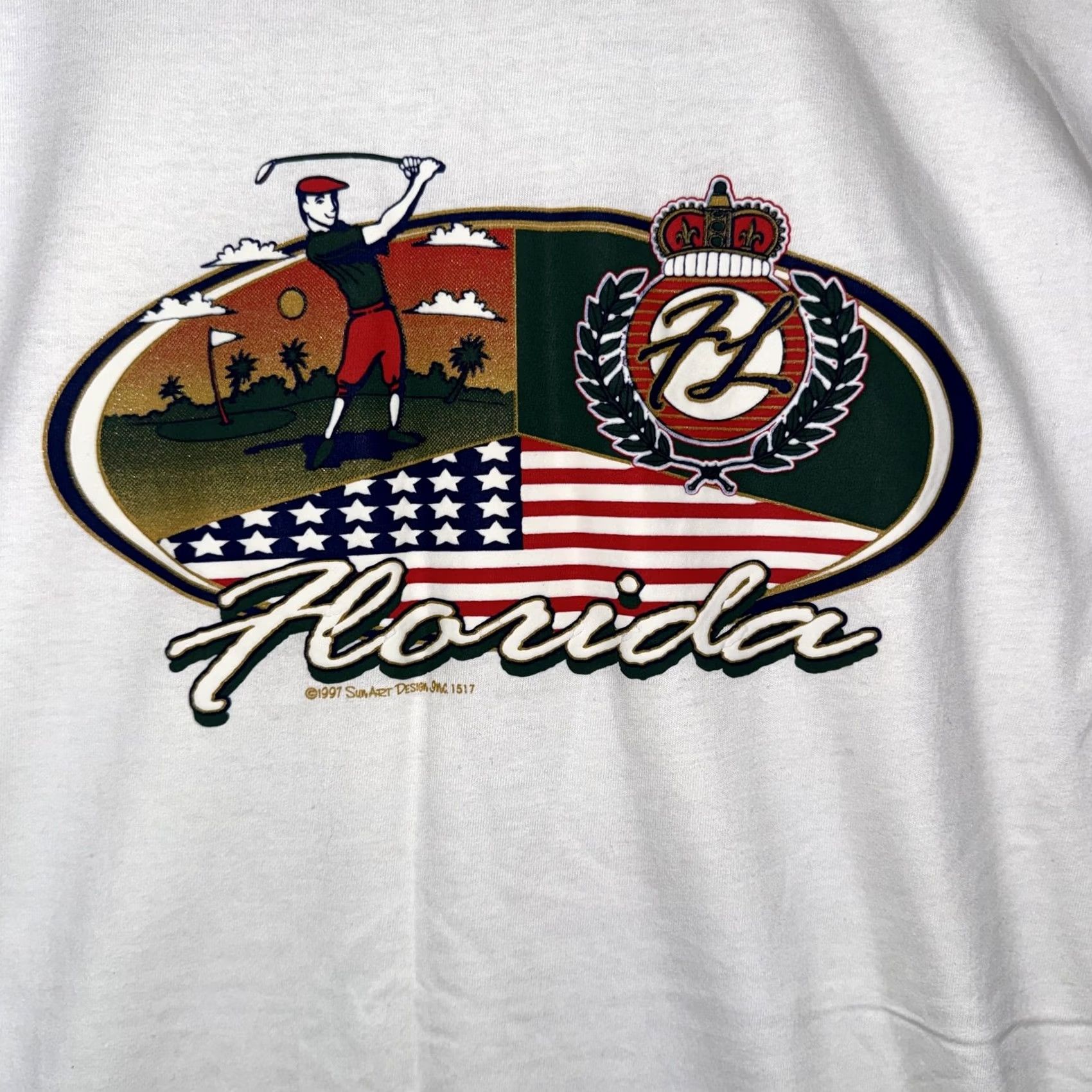 Vintage VINTAGE Basix Florida Golf Shirt Mens Large White USA Flag Graphic Tee Size US L / EU 52-54 / 3 - 4 Thumbnail