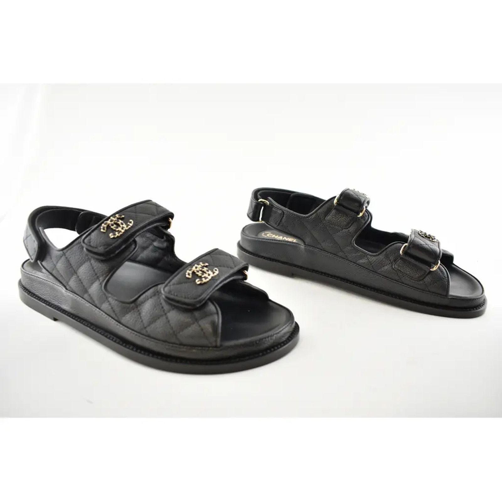 Chanel Chanel REV Black Caviar Gold CC Logo Mule Slide Strap Size US 9 / IT 39 - 3 Thumbnail
