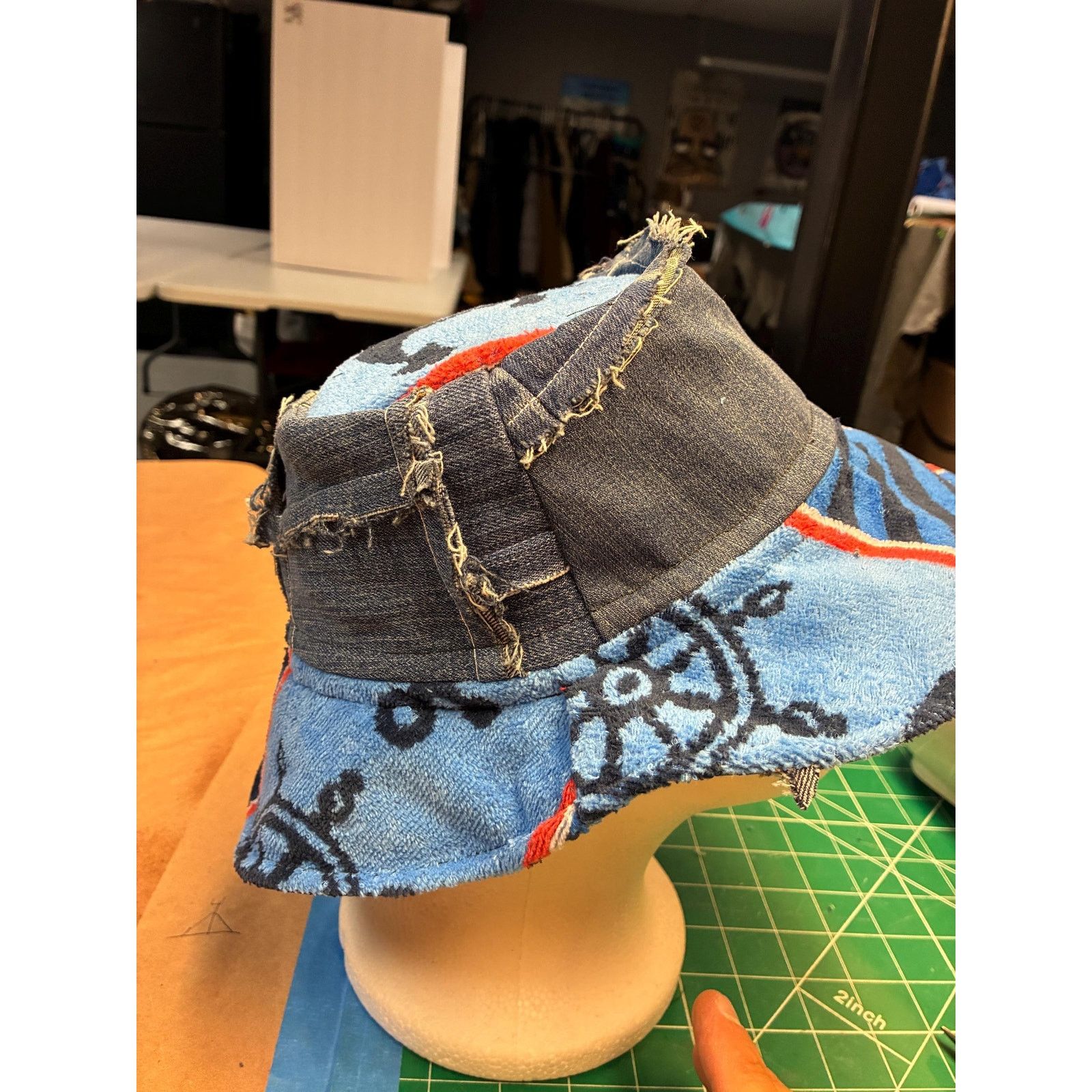 Other Miss Fit Upcycled Patchwork Denim Bucket Hat, Small, Beach Size ONE SIZE - 8 Thumbnail