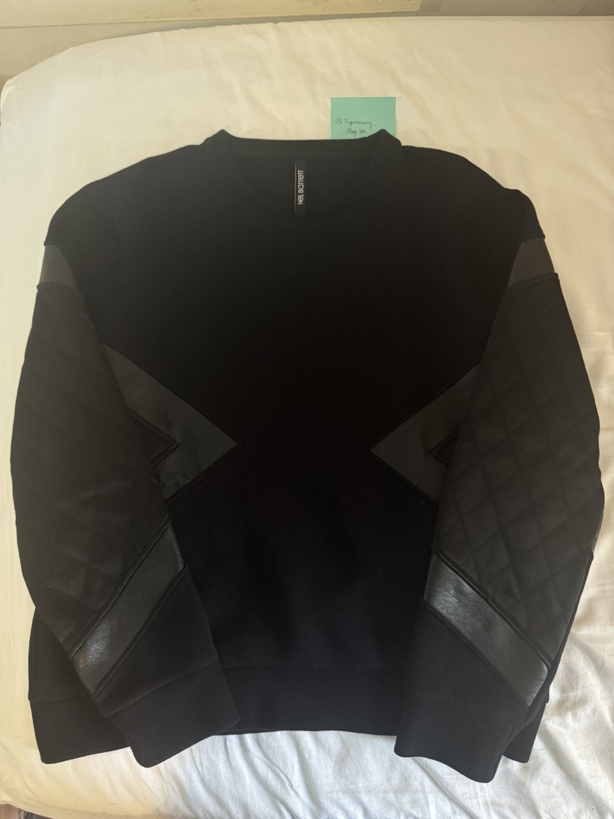 Neil Barrett Quilted Faux Leather Accents Neoprene Sweater Size US L / EU 52-54 / 3 - 1 Thumbnail