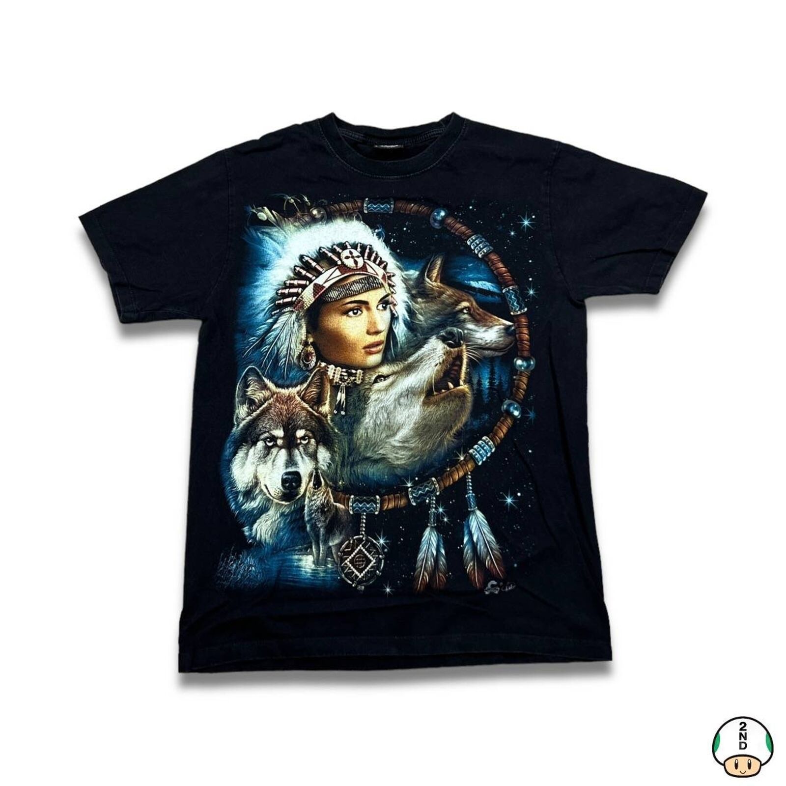 Native × Vintage Vintage Y2K Wolf Native American T Shirt Double Sided Tee Size US M / EU 48-50 / 2 - 1 Thumbnail