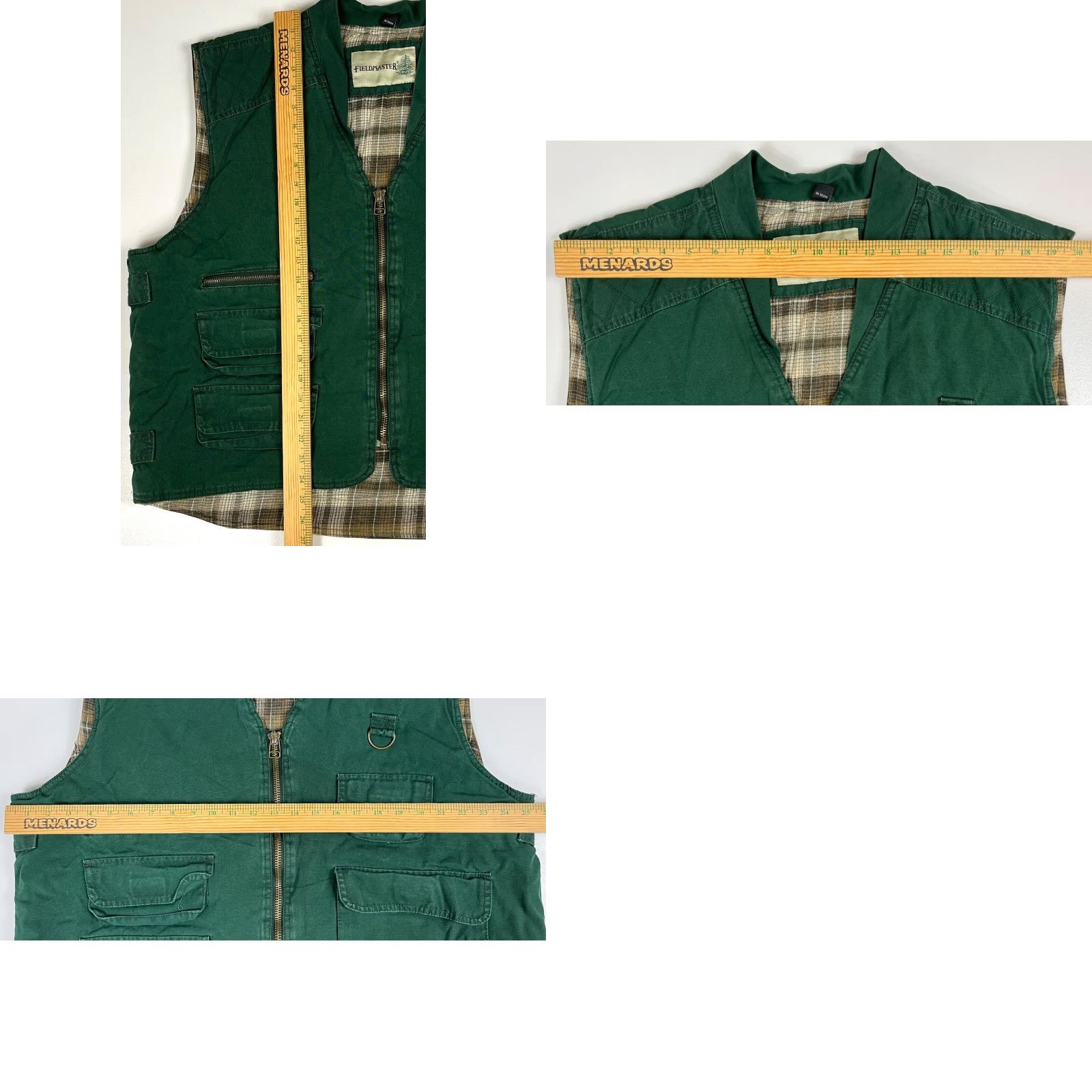 Vintage VINTAGE Fieldmaster Men's Vest Fishing Hunting Flannel Lined Green Cotton Canvas Pockets Zipped Pockets Size L Size US L / EU 52-54 / 3 - 9 Thumbnail