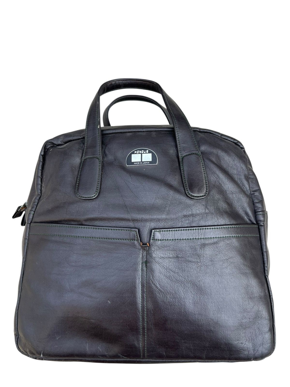 Leather RARE!! Vintage 40s HONOUR Japan Patina Black Leather Bag Size ONE SIZE - 4 Thumbnail