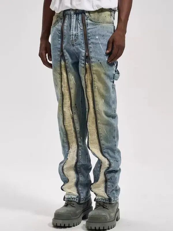 VIBE High street double zip washed distressed logging jeans Size US 32 / EU 48 - 7 Thumbnail