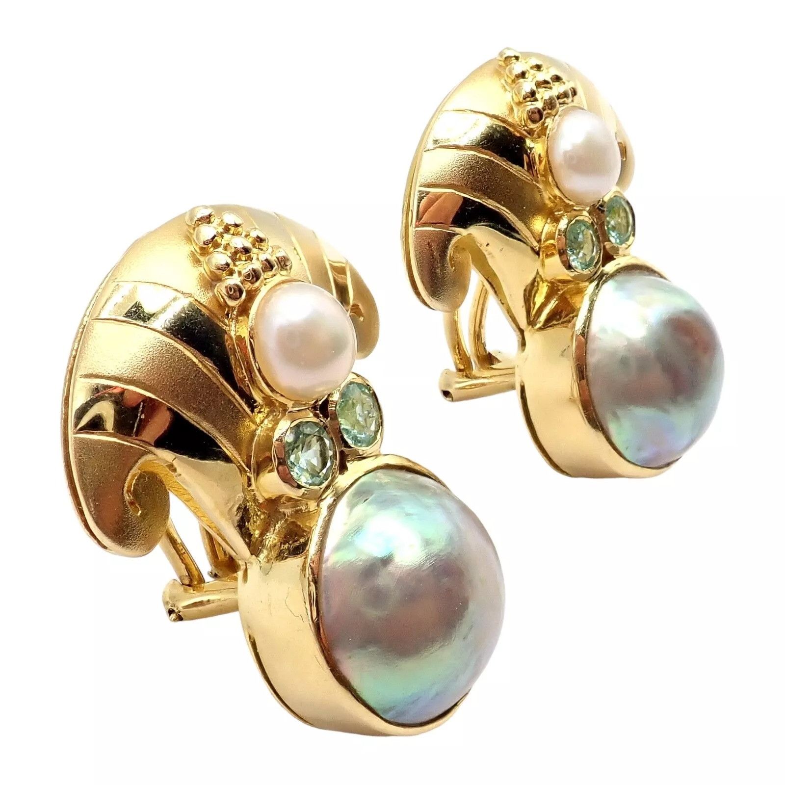 Vintage Paula Crevoshay Gold Abalone Pearl Blue Gemstone Earrings Size ONE SIZE - 13 Thumbnail