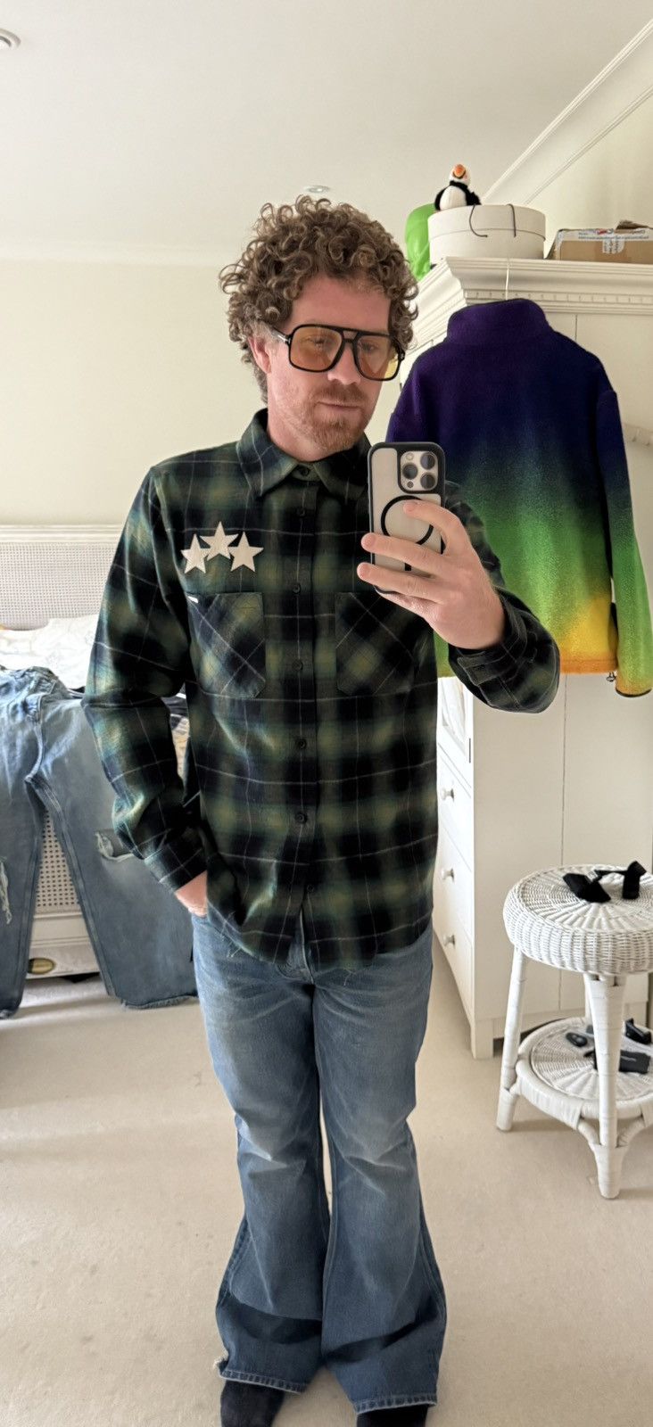 Amiri $990 Amiri leather star patch green flannel check shirt 48 Size US M / EU 48-50 / 2 - 2 Thumbnail