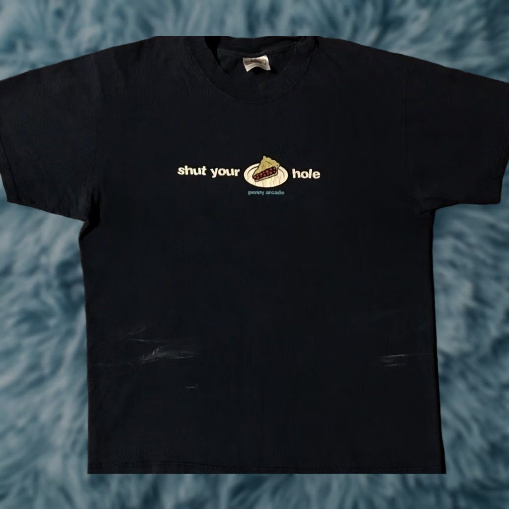 Vintage VINTAGE 90s Penny Arcade Shut Your Pie Hole T-Shirt Mens M Blue Distressed Grunge Sarcasm Funny Saying Shirt Size US M / EU 48-50 / 2 - 1 Thumbnail