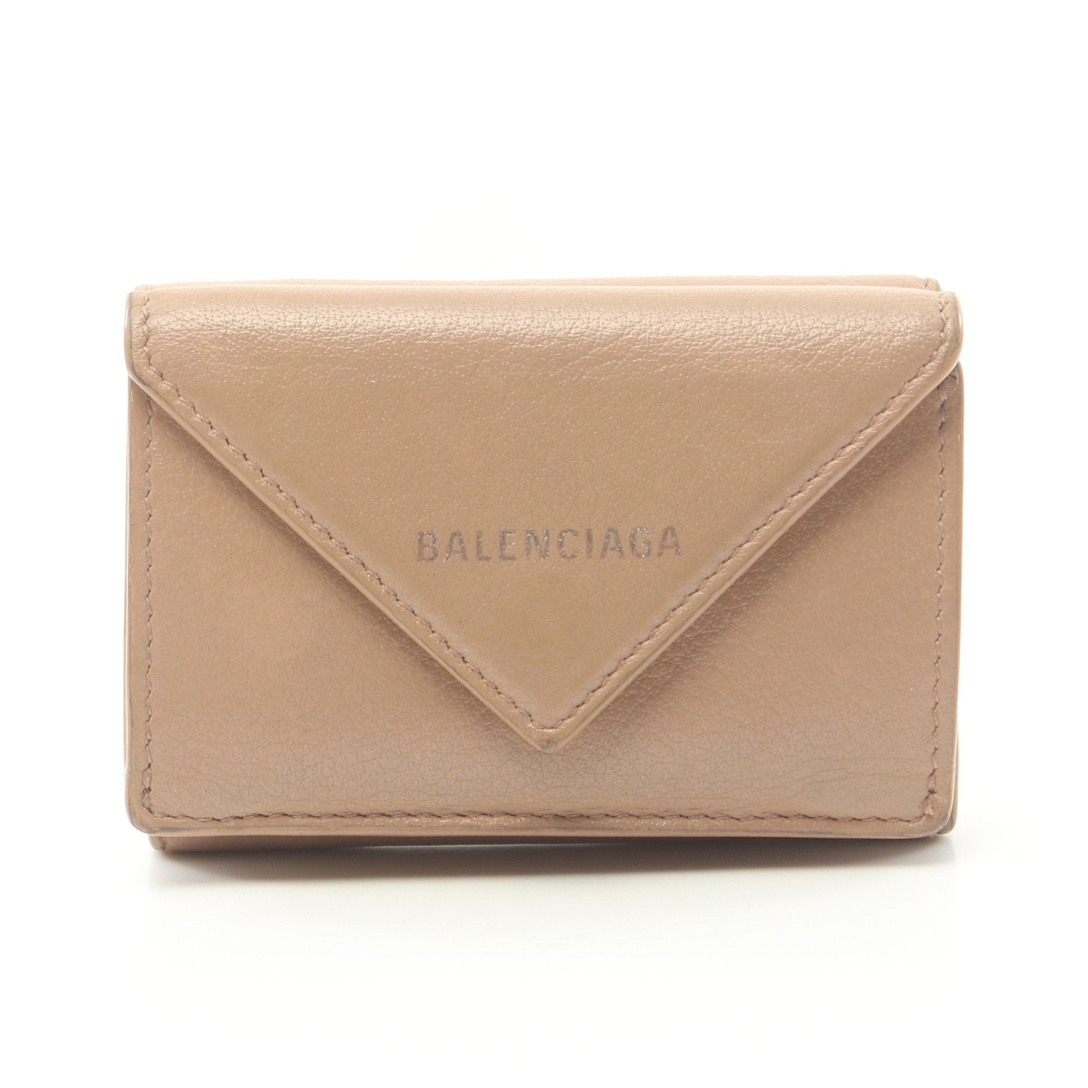 image of Balenciaga Paper Mini Wallet Compact Wallet Trifold Wallet Leather Pink Beige, Women's