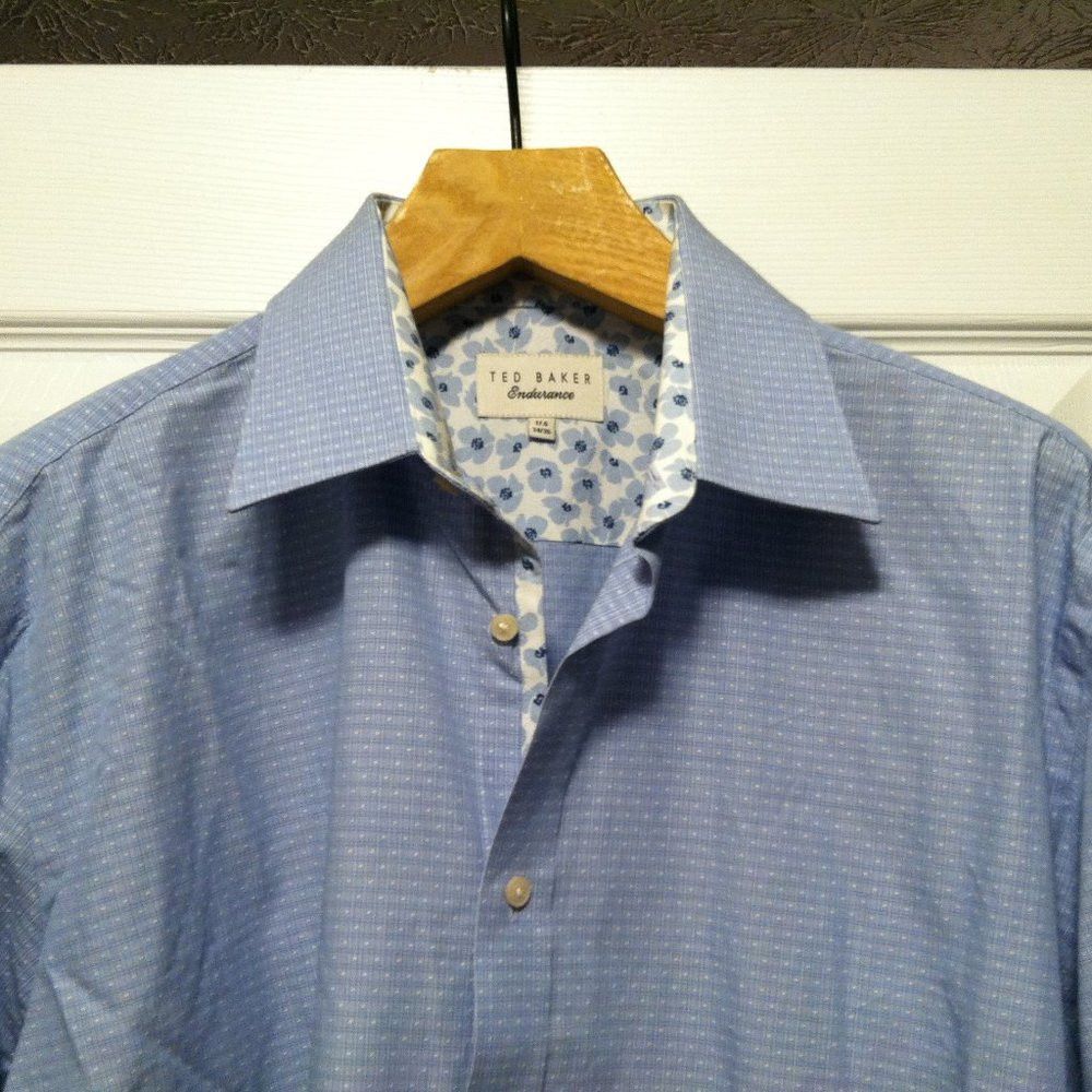 Ted Baker TED BAKER MENS BLUE 100%COTTON CASUAL SHIRT SIZE: 17.5/34-35 Size US XL / EU 56 / 4 - 5 Thumbnail