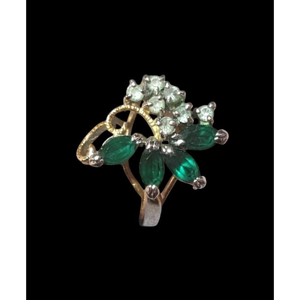 Other Vintage Faux Emerald And Diamond 14kt Gold Plated Floral Rin Size ONE SIZE - 14 Thumbnail