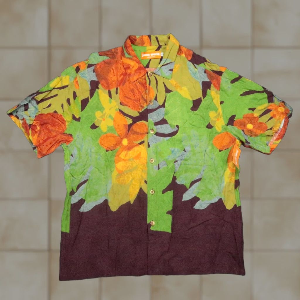 Jams World Jams World Shirt Mens Large Green Kula Floral Short Sleeve Hawaiian Rayon Button-Up Pockets Size US L / EU 52-54 / 3 - 1 Thumbnail