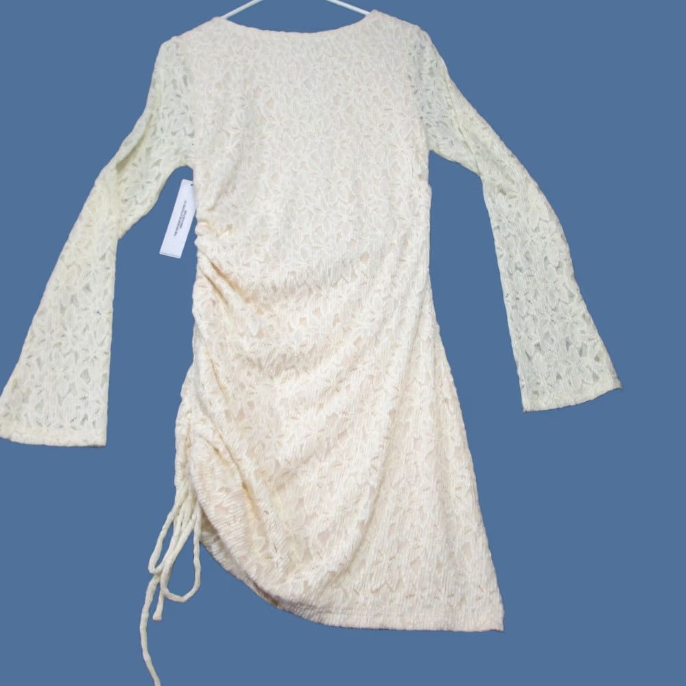 PRINCESS POLLY Princess Polly Dress Womens 6 Ivory Mini Nylon Que Sera Long Sleeve Side Ruched Dress Size M / US 6-8 / IT 42-44 - 1 Thumbnail