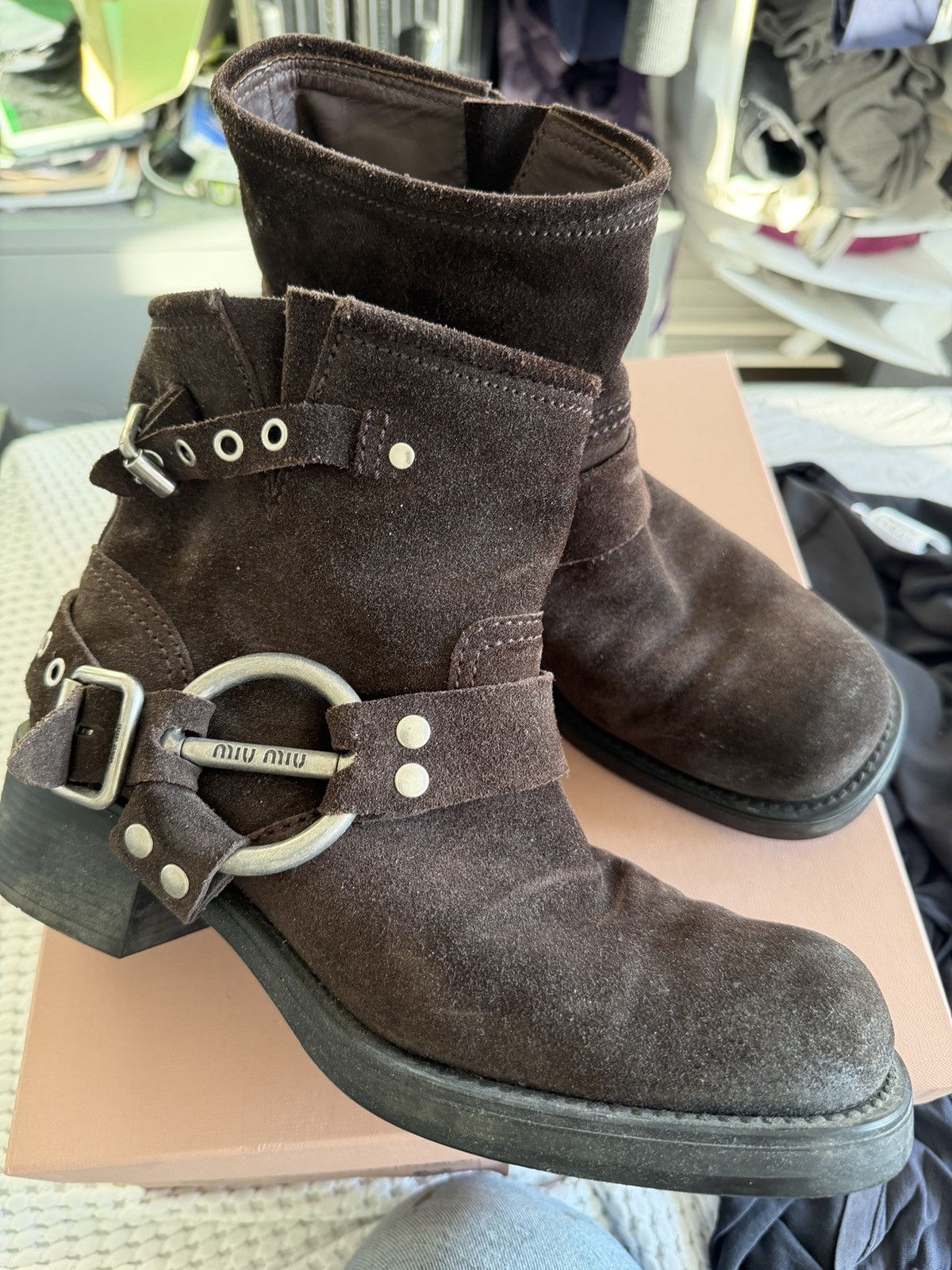 Miu Miu Miu Miu Size 41 Buckle Suede Ankle Boots Size US 11 / IT 41 - 2 Thumbnail
