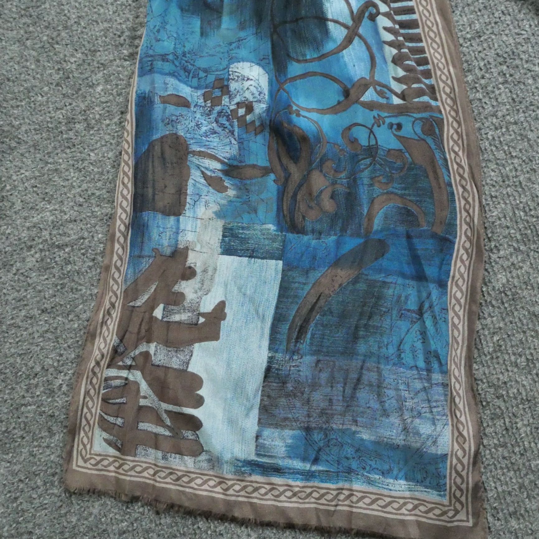Vintage VINTAGE Adrienne Vittadini Silk Shawl/Wrap Blue Brown Made In Japan Women Size ONE SIZE - 2 Thumbnail