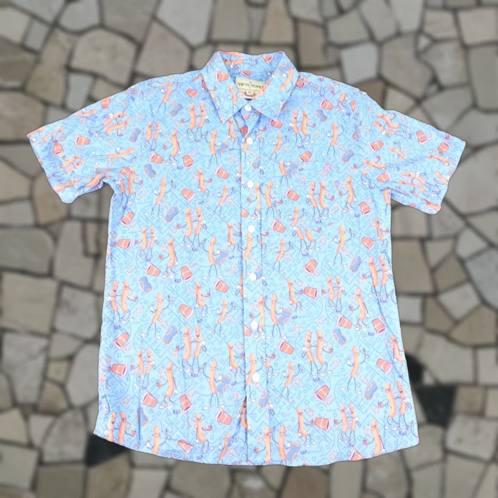 Vintage Tipsy Elves Shirt Mens Small Blue Sausage Party Collection Hawaiian Button Up Shirt Size US S / EU 44-46 / 1 - 1 Thumbnail