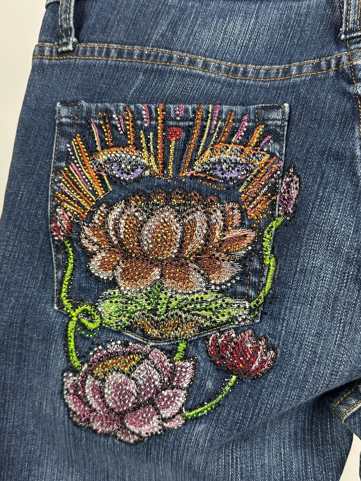Ed Hardy Ed Hardy Rhinestones Flowers Denim Jeans Pants Size 31" - 7 Thumbnail