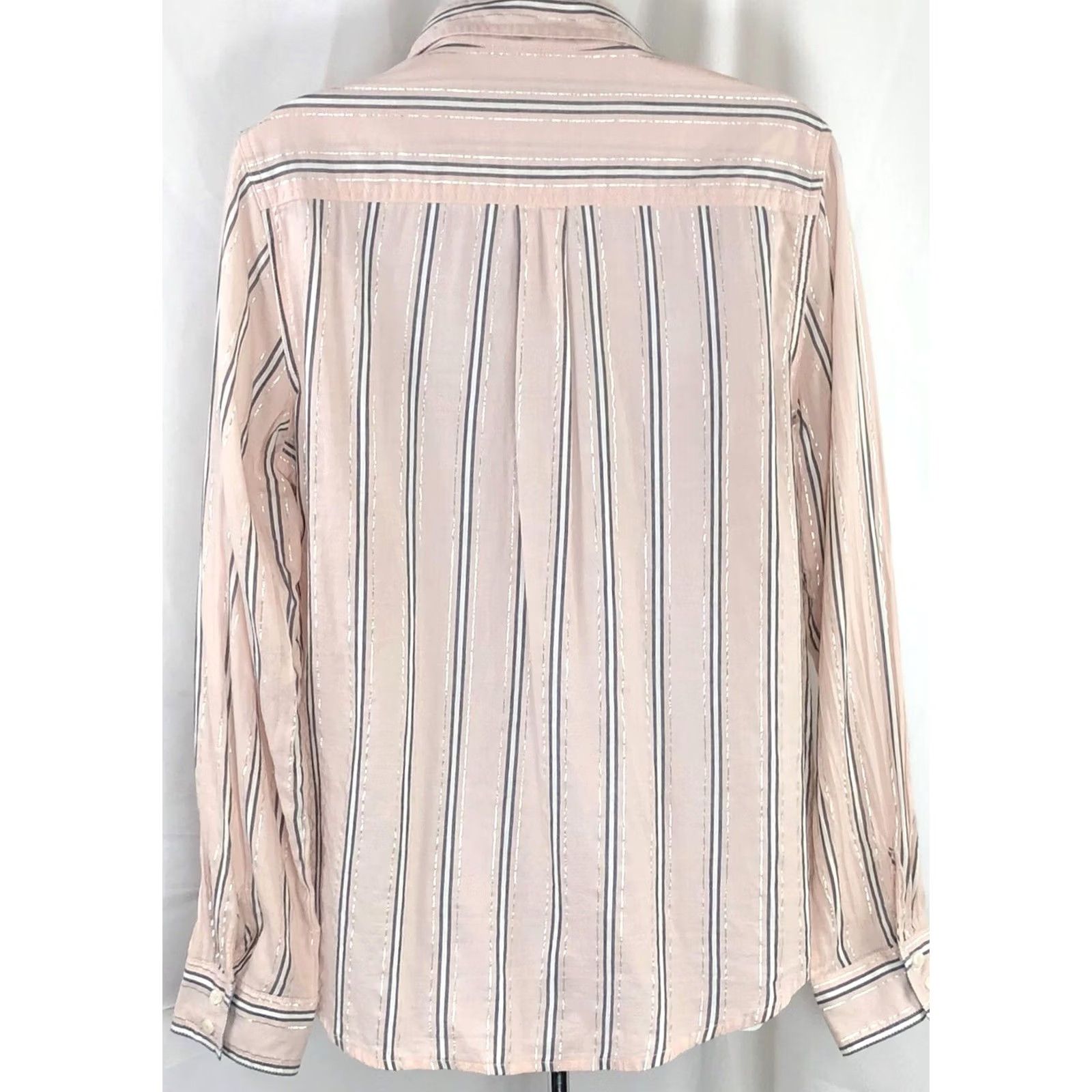 Vintage St. John's Bay Top L Pink Metallic Stripe Button-Up Collared Shirt Womens Vintage Y2K Office Work Shirt Size L / US 10 / IT 46 - 3 Thumbnail