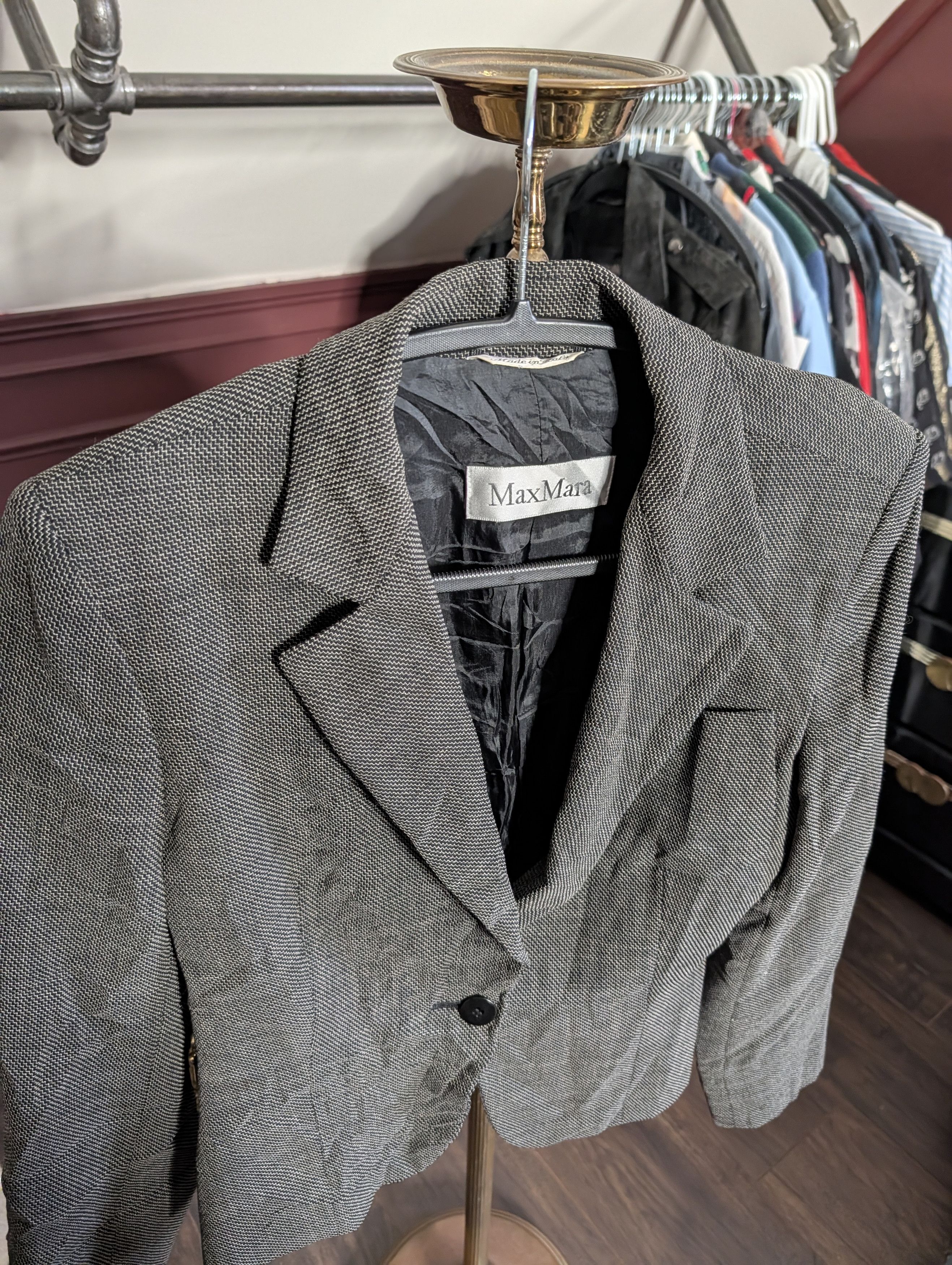Max Mara Gray zigzag knit strong shoulder virgin wool 1-button jacket Size M / US 6-8 / IT 42-44 - 2 Thumbnail
