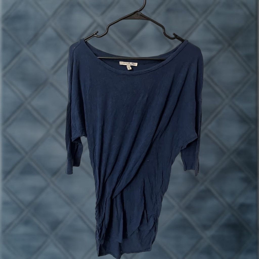 Express Express Womens Tunic Blouse Size Small Blue V-Neck 3/4 Sleeve Classic All Seasons Size S / US 4 / IT 40 - 1 Thumbnail