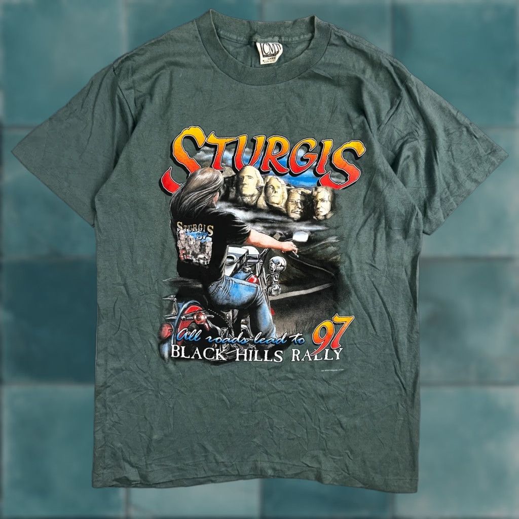 Doublet Vintage Sturgis Motorcycle Rally T Shirt Large Green Double-Sided Print Mens 1997 Shirt Size US L / EU 52-54 / 3 - 1 Thumbnail