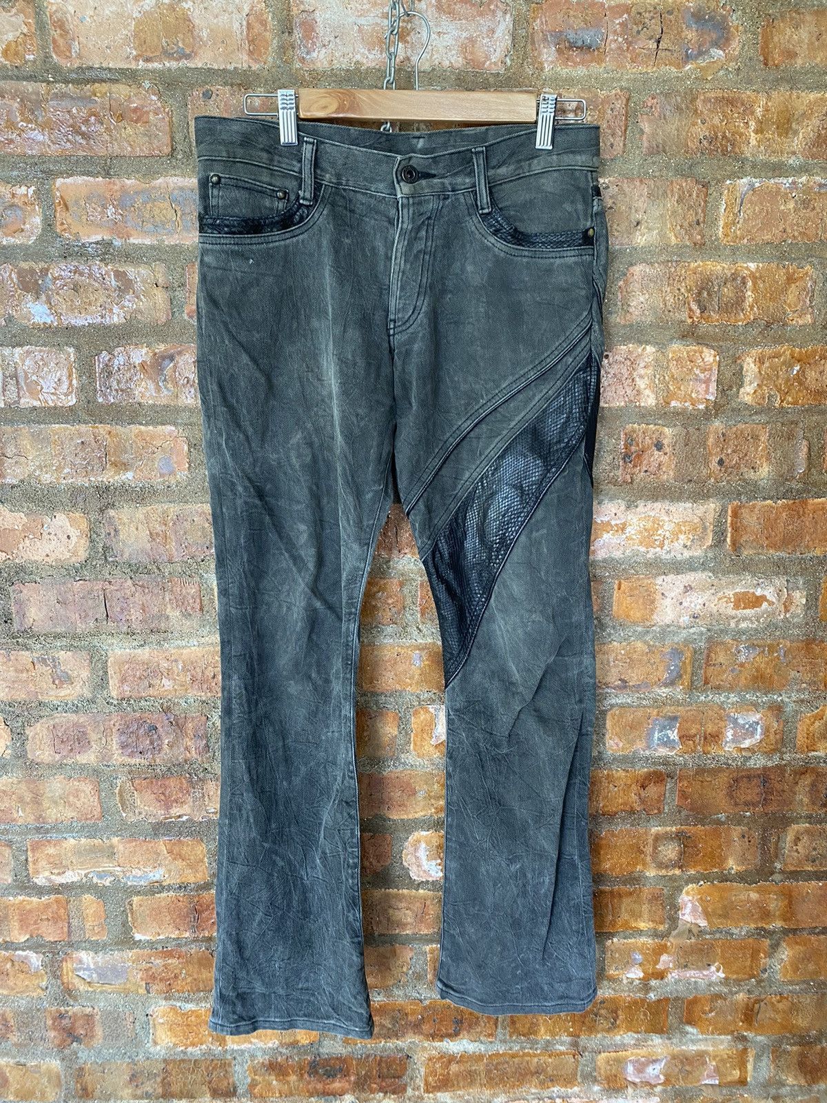 5351 POUR LES HOMMES Vtg 5351 Pour Les Hommes Snake leather flare wash pants Size US 31 - 3 Thumbnail