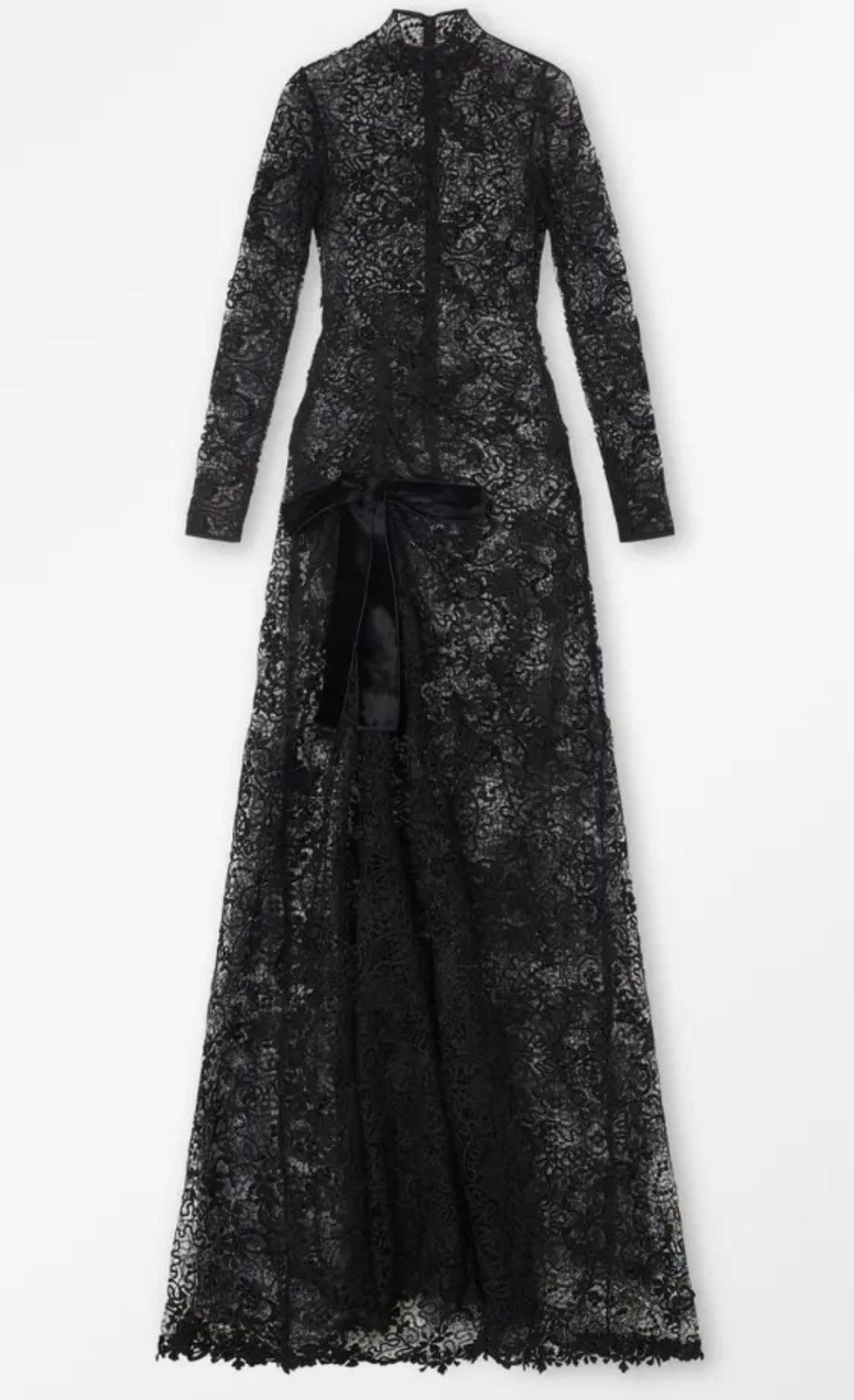 image of Tom Ford Light Floral Laquered Macrame' Long Sleeve Gown in Black, Women's (Size XL)