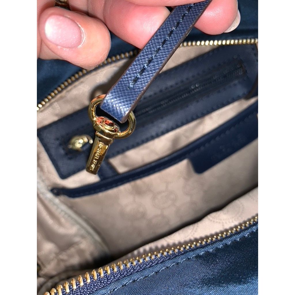 Michael Kors Michael Kors Navy Backpack with Gold Hardware & Logo Plaque Size ONE SIZE - 14 Thumbnail