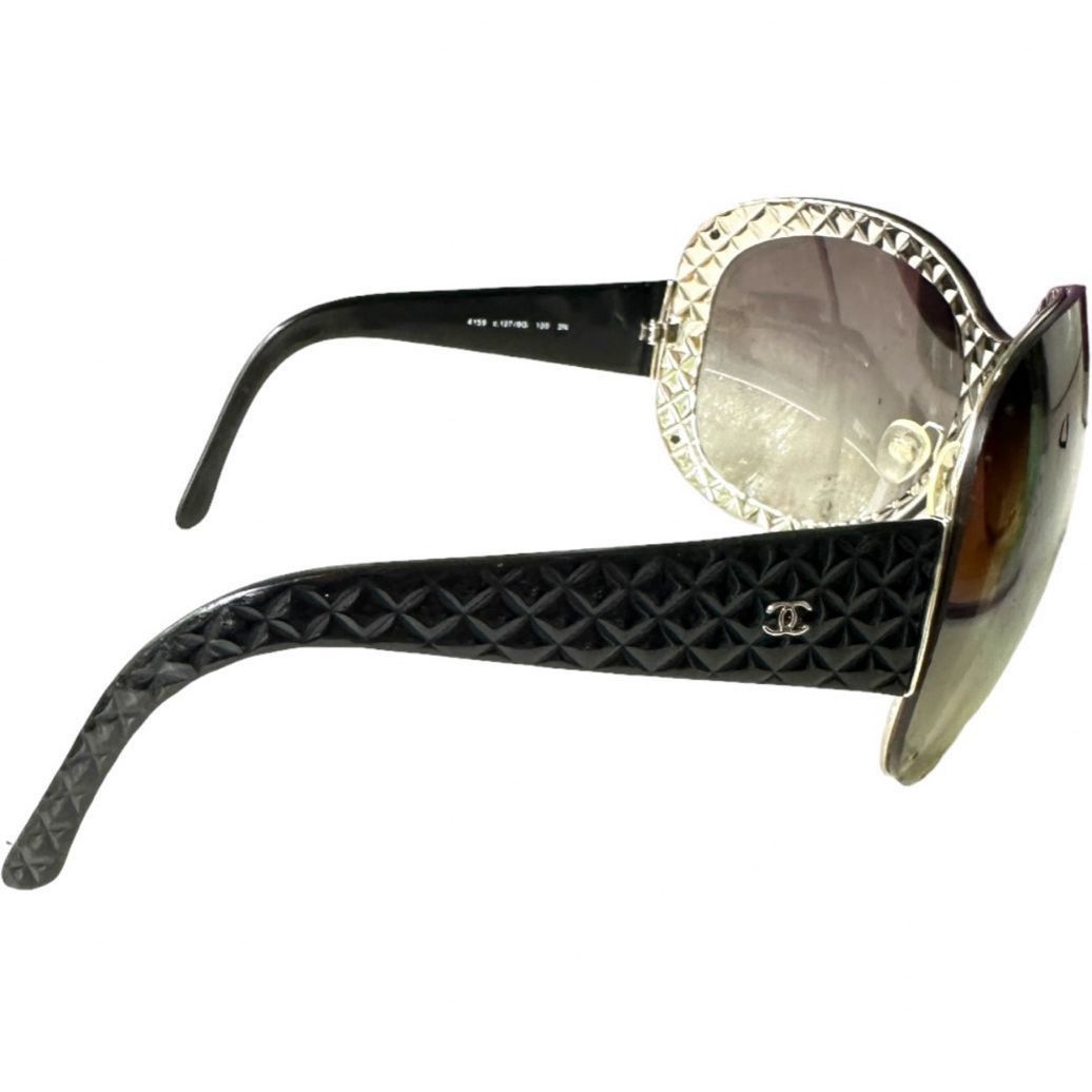 Chanel CHANEL Quilted Double C Logo Sunglasses Black Silver Luxury Size ONE SIZE - 12 Thumbnail