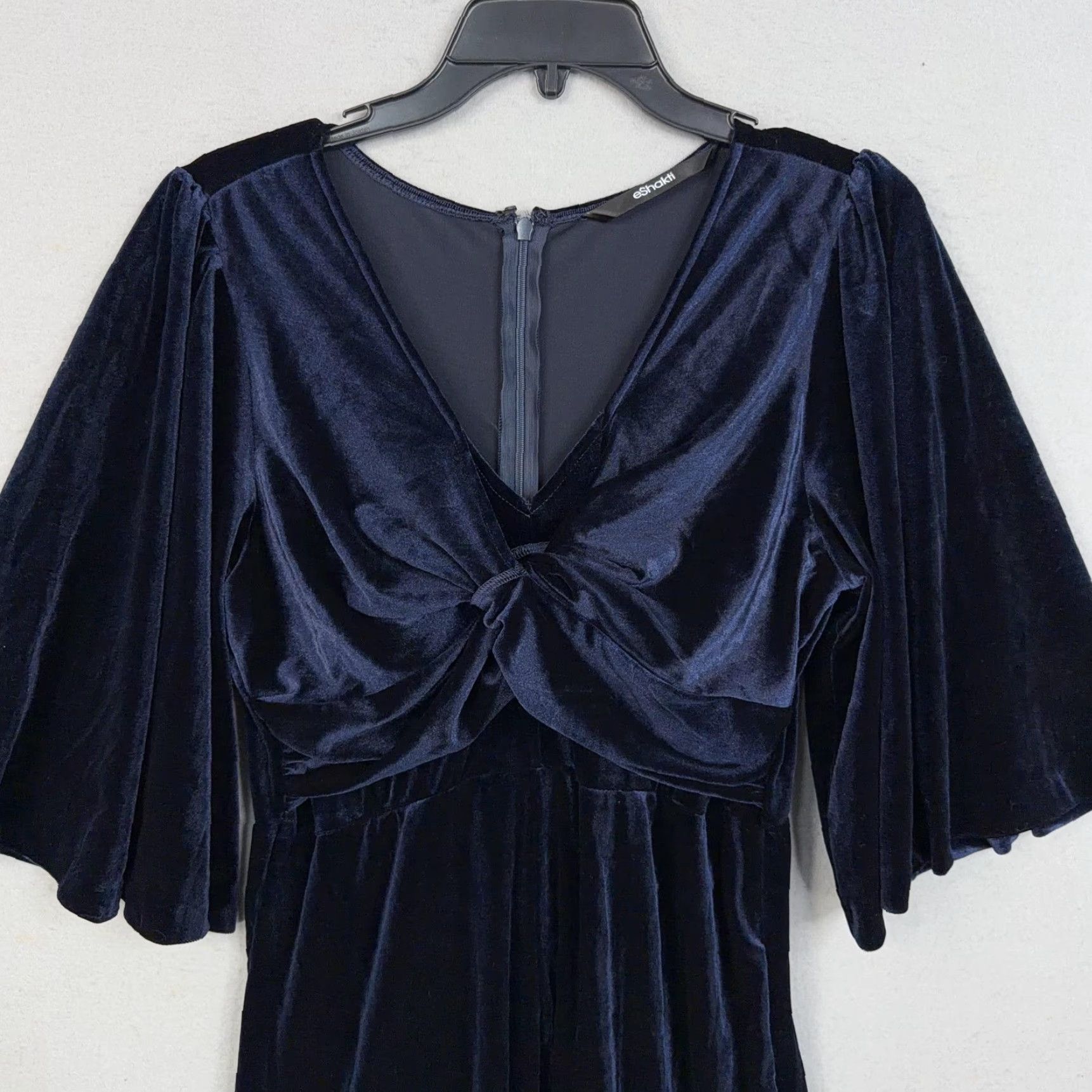 Vintage eShakti Dress Womens M Blue Velvet Maxi Bell Sleeve Formal Wedding Party Size M / US 6-8 / IT 42-44 - 2 Thumbnail