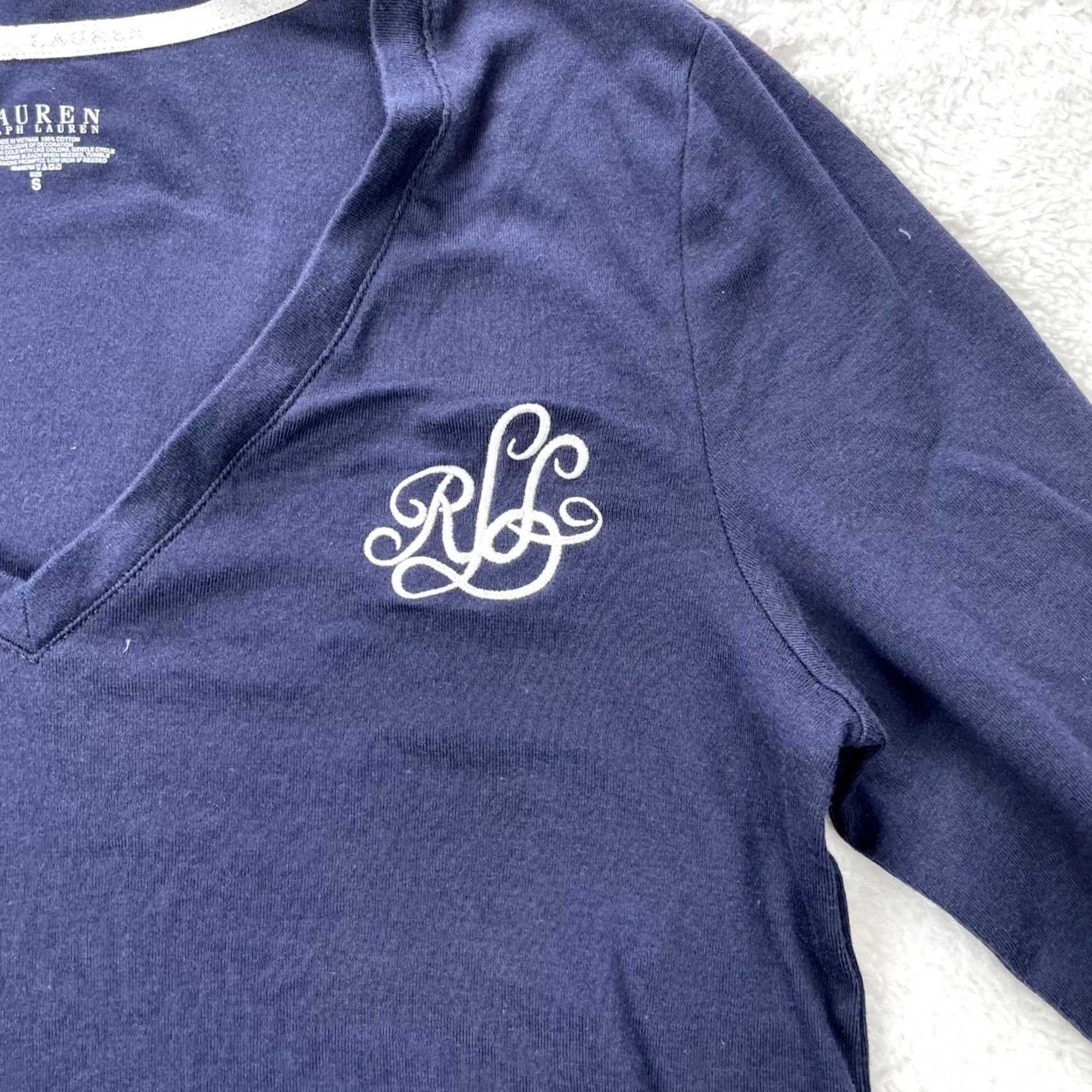 Ralph Lauren Lauren Ralph Lauren Womens Small Blue Cotton Embroidered Logo V Neck Dress Shirt Size S / US 4 / IT 40 - 2 Thumbnail