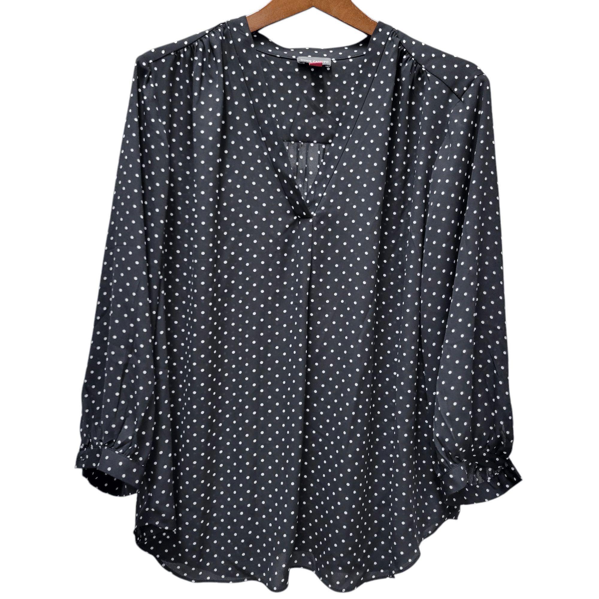 Vince Camuto Vince Camuto Vneck Polka-dot Long-Sleeves Top Blouse Size 2X Size XXL / US 16-18 / IT 52-54 - 1 Thumbnail