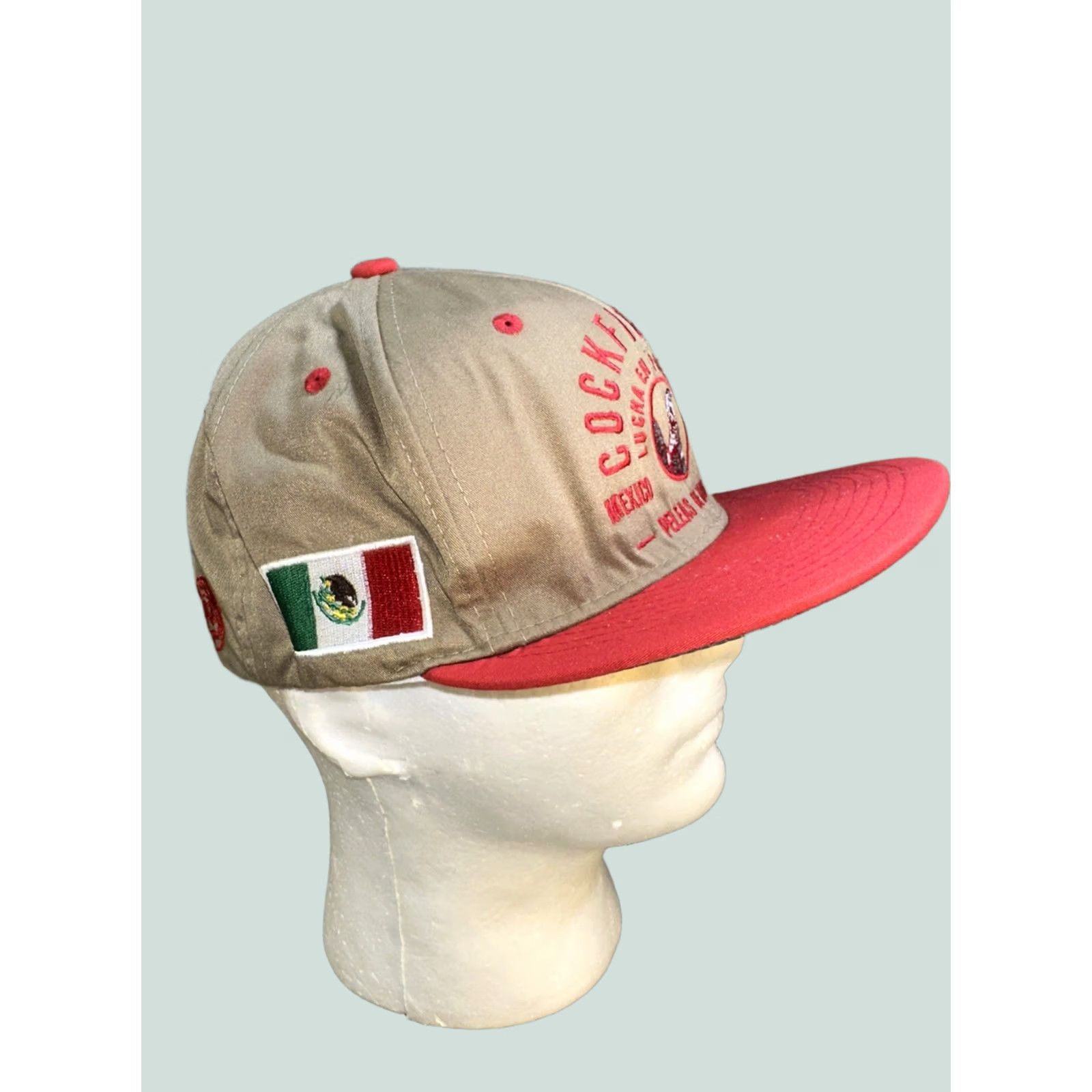 Vintage Unbranded Cockfighting Mexico USA Snapback Hat Cap Beige Beige Tan crown / red brim Men One Size Adjustable snapback Size ONE SIZE - 1 Thumbnail