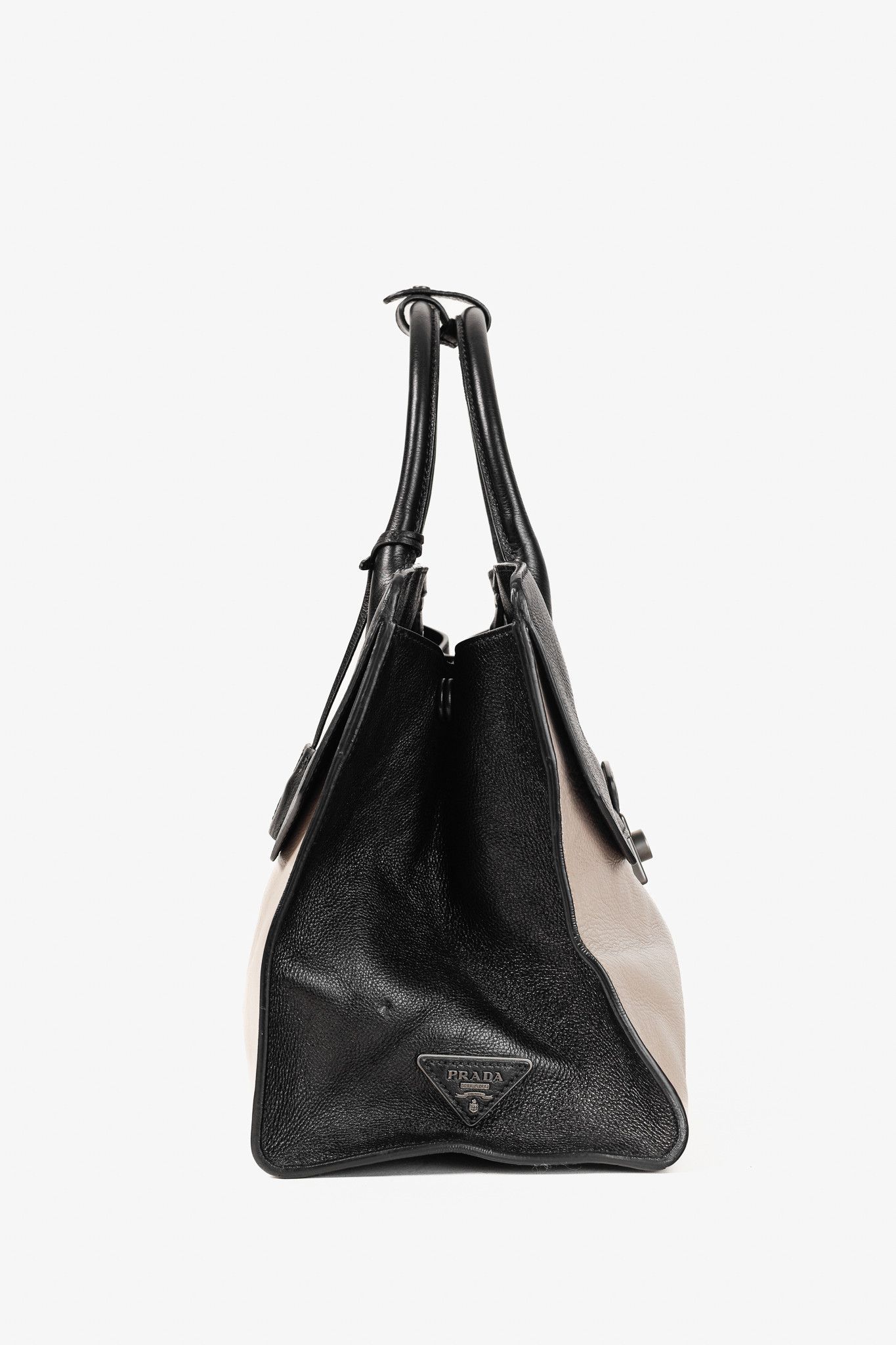Prada Prada Pomice & Nero Glace Calf Leather Two-Tone Tote Size ONE SIZE - 3 Thumbnail