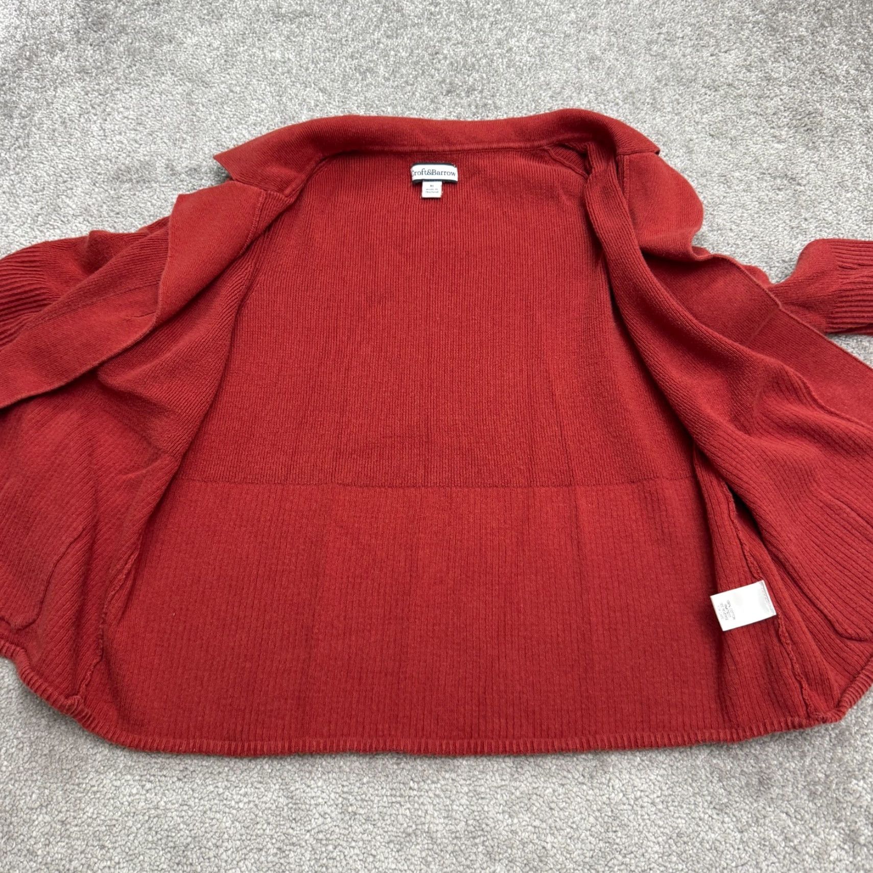 Croft & Barrow Croft & Barrow Cardigan Womens XL Red 100% Cotton Ribbed Knit Collared Sweater Size XL / US 12-14 / IT 48-50 - 3 Thumbnail