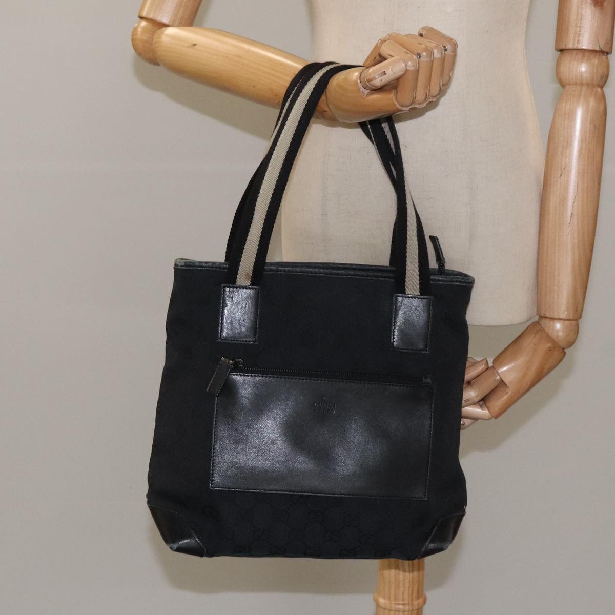 Gucci GUCCI GG Canvas Sherry Line Tote Bag Black White 019 0402 Size ONE SIZE - 24 Thumbnail
