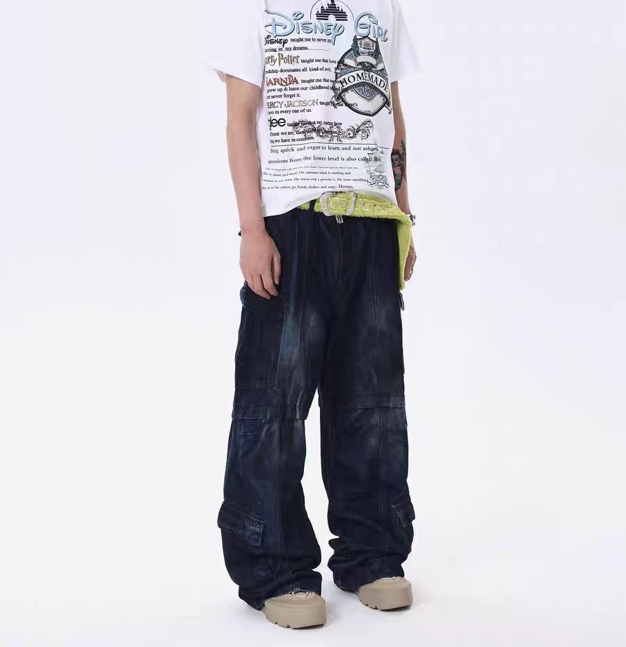 Japanese Brand × Jean Navy Blue Washed Loose Fit Work Jeans Size US 31 - 3 Thumbnail