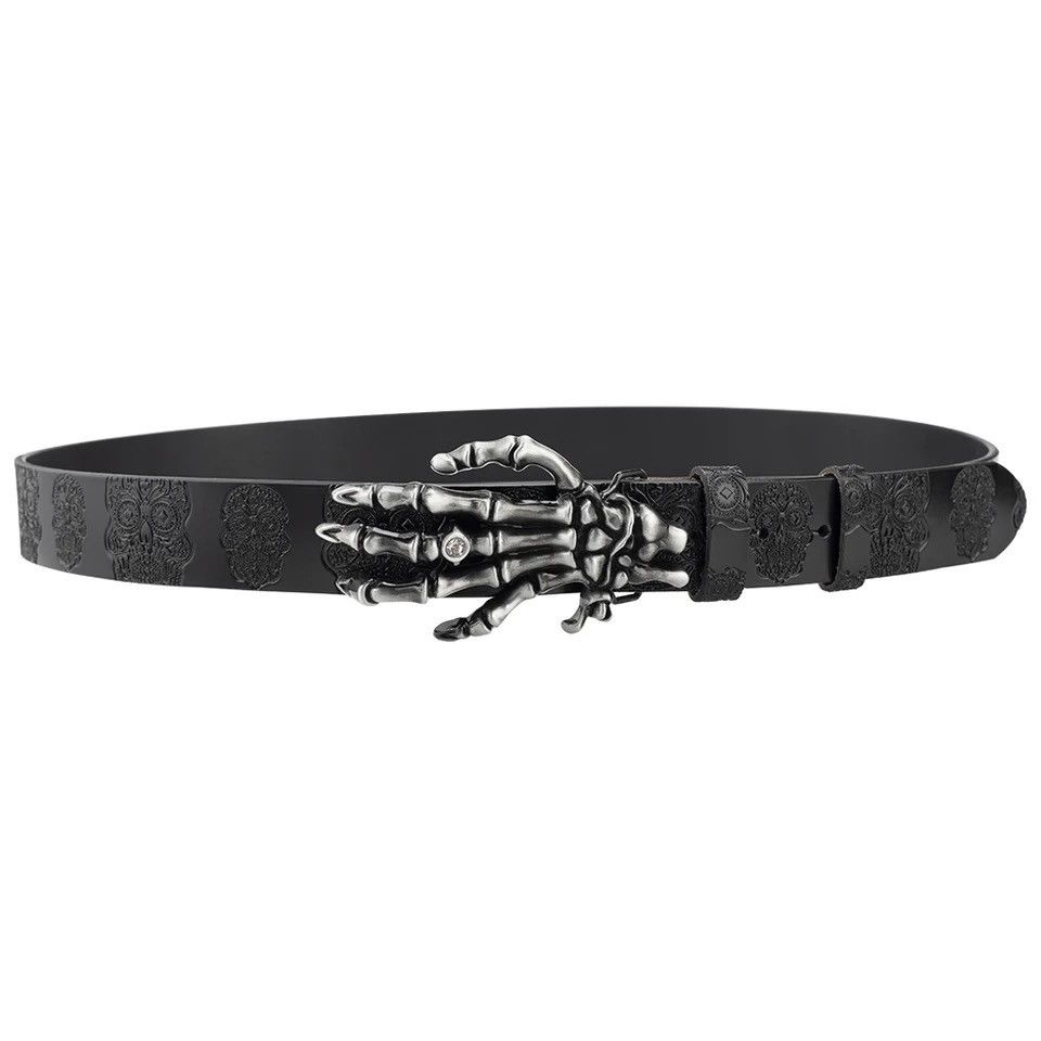 Vintage Rhinestone Skeleton Hand PU Leather Belt Size ONE SIZE - 4 Thumbnail