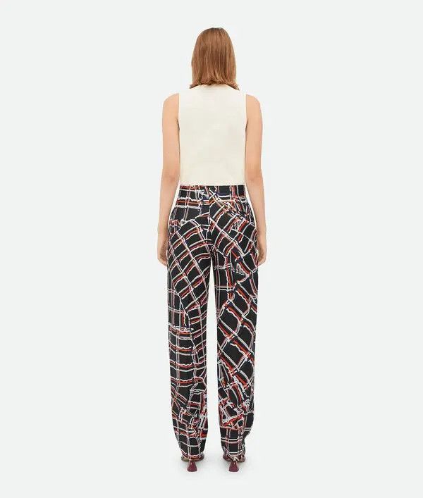 Bottega Veneta o1bcso1str0725 Distorted Check Printed Silk Trousers Size 25" / US 0 / IT 36 - 3 Thumbnail
