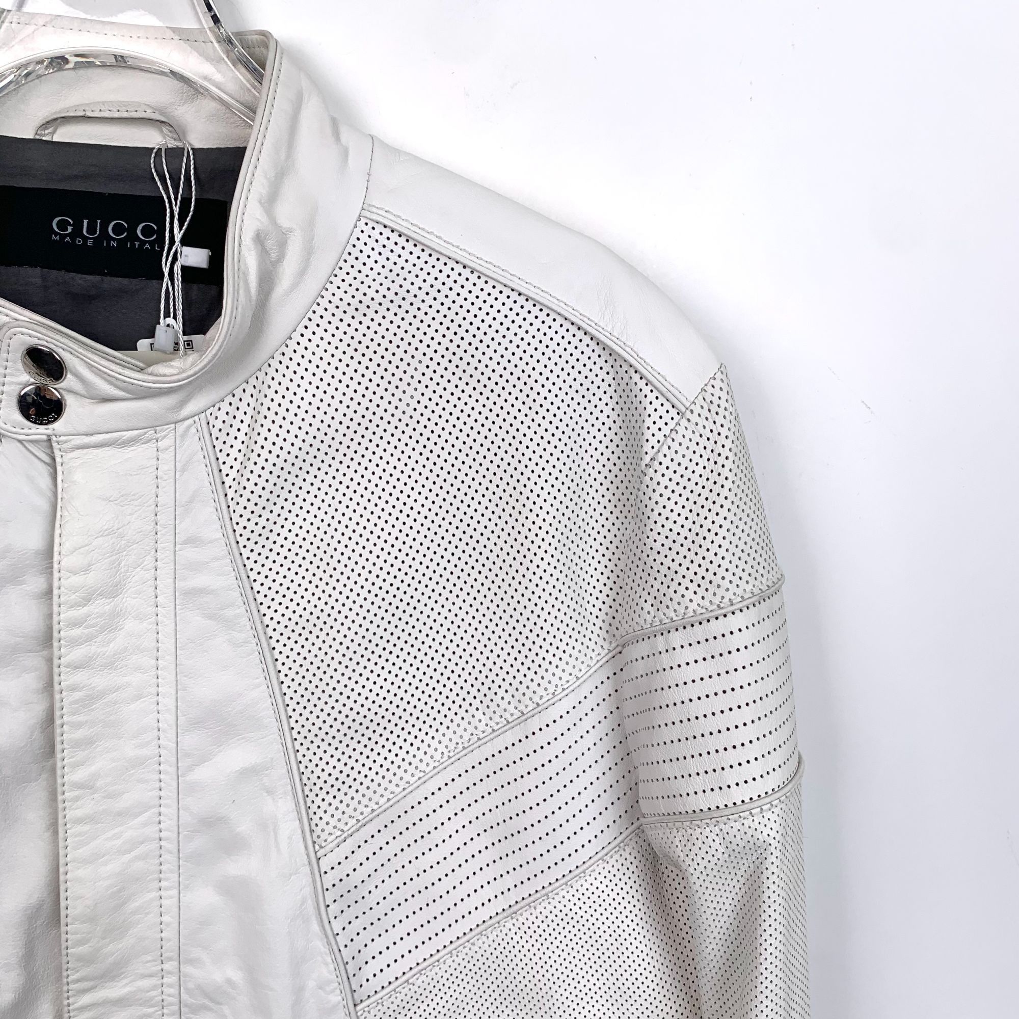 Gucci Gucci Mens Biker Jacket White Leather Size 50 Made In Italy Size US M / EU 48-50 / 2 - 3 Thumbnail