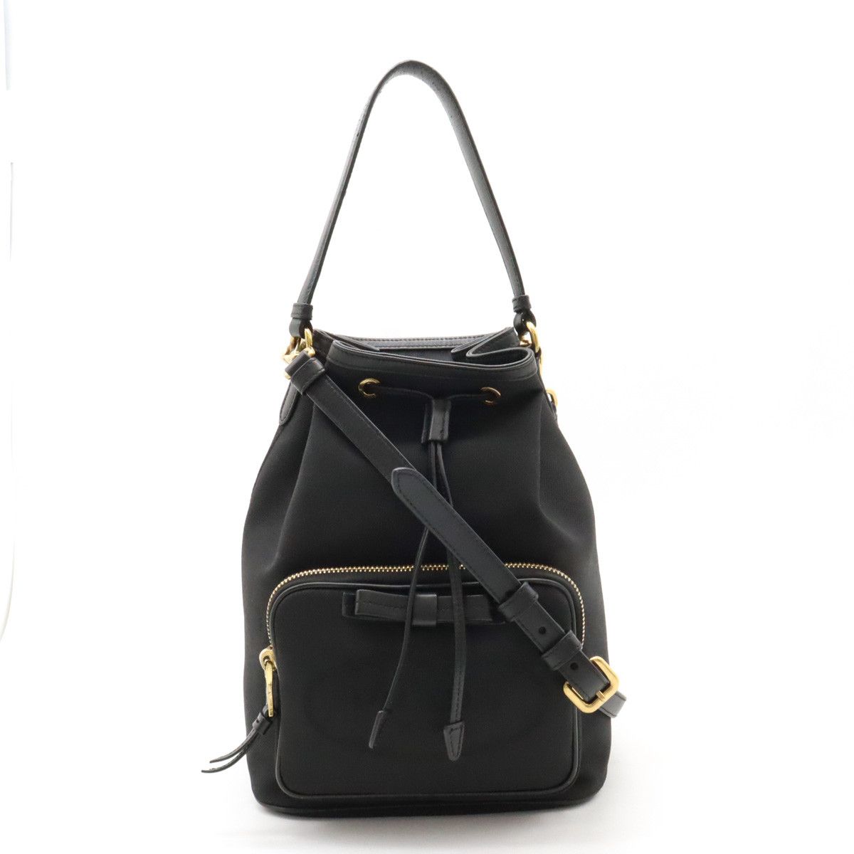 Prada Prada Prada Canvas/Leather Logo Jacquard Handbag Bucket Bag 2WAY Shoulder 1BH097 Canvas Handbag 1BH097 in Great Condition Size ONE SIZE - 1 Thumbnail