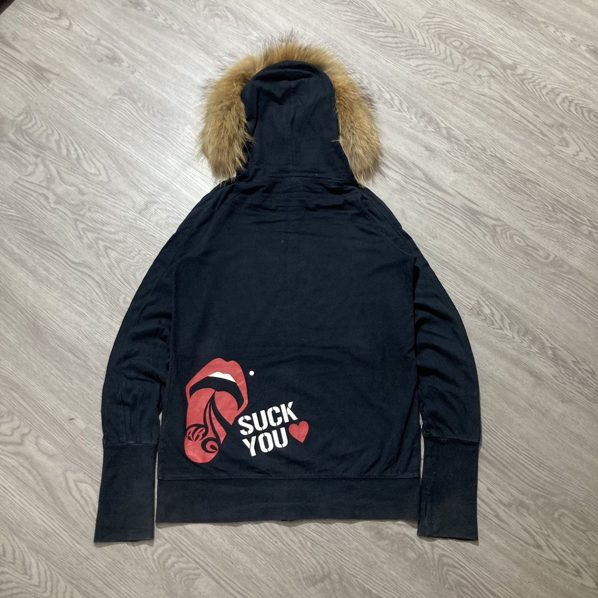 20471120 2000s Acid Black “Suck You” Ziphoodie Fur Lgb Punk Sly Style Size US M / EU 48-50 / 2 - 9 Thumbnail