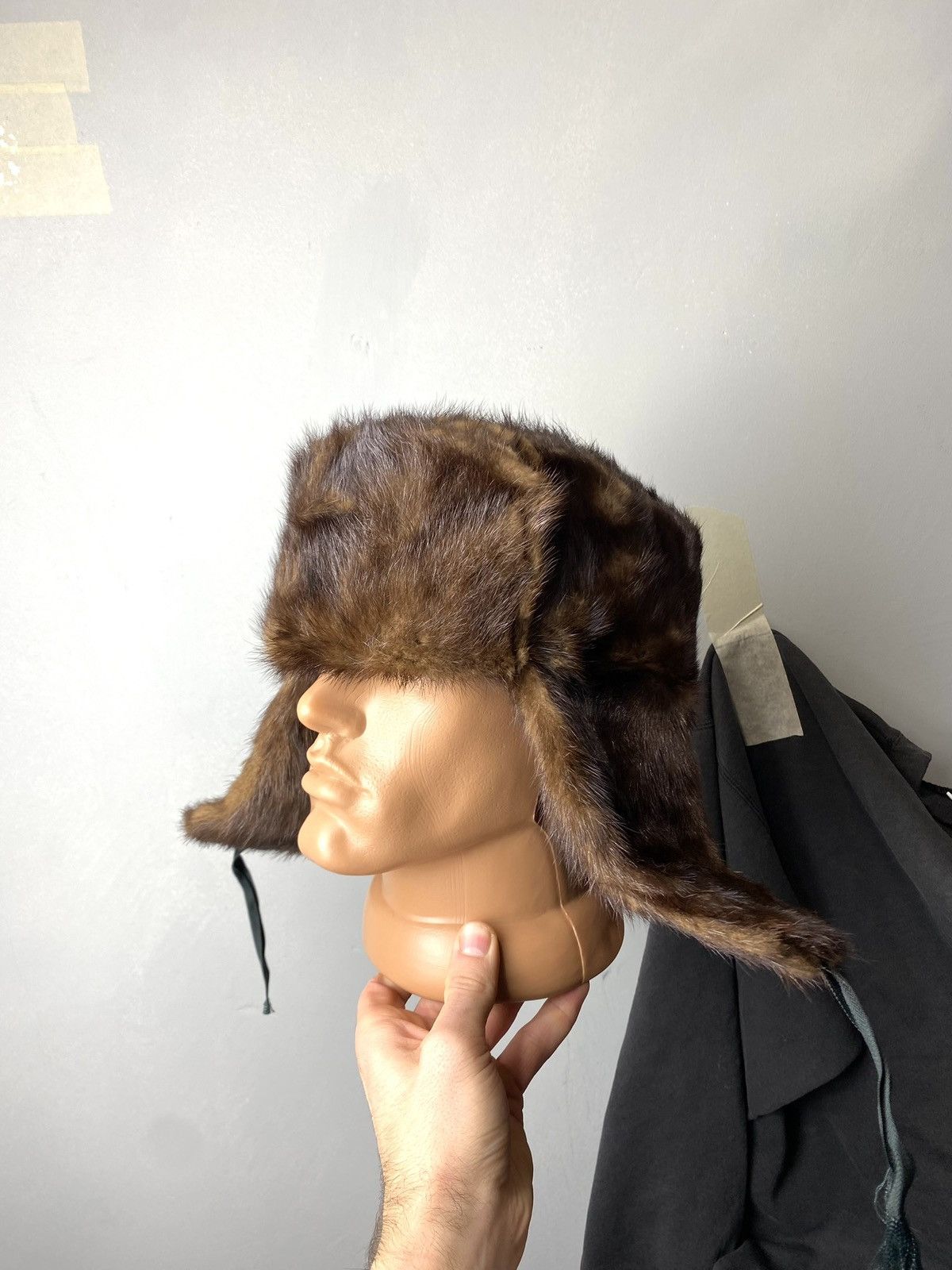 Japanese Brand Vintage Soviet Era Black Fur Ushanka Trapper Hat Winter Cap Size ONE SIZE - 3 Thumbnail